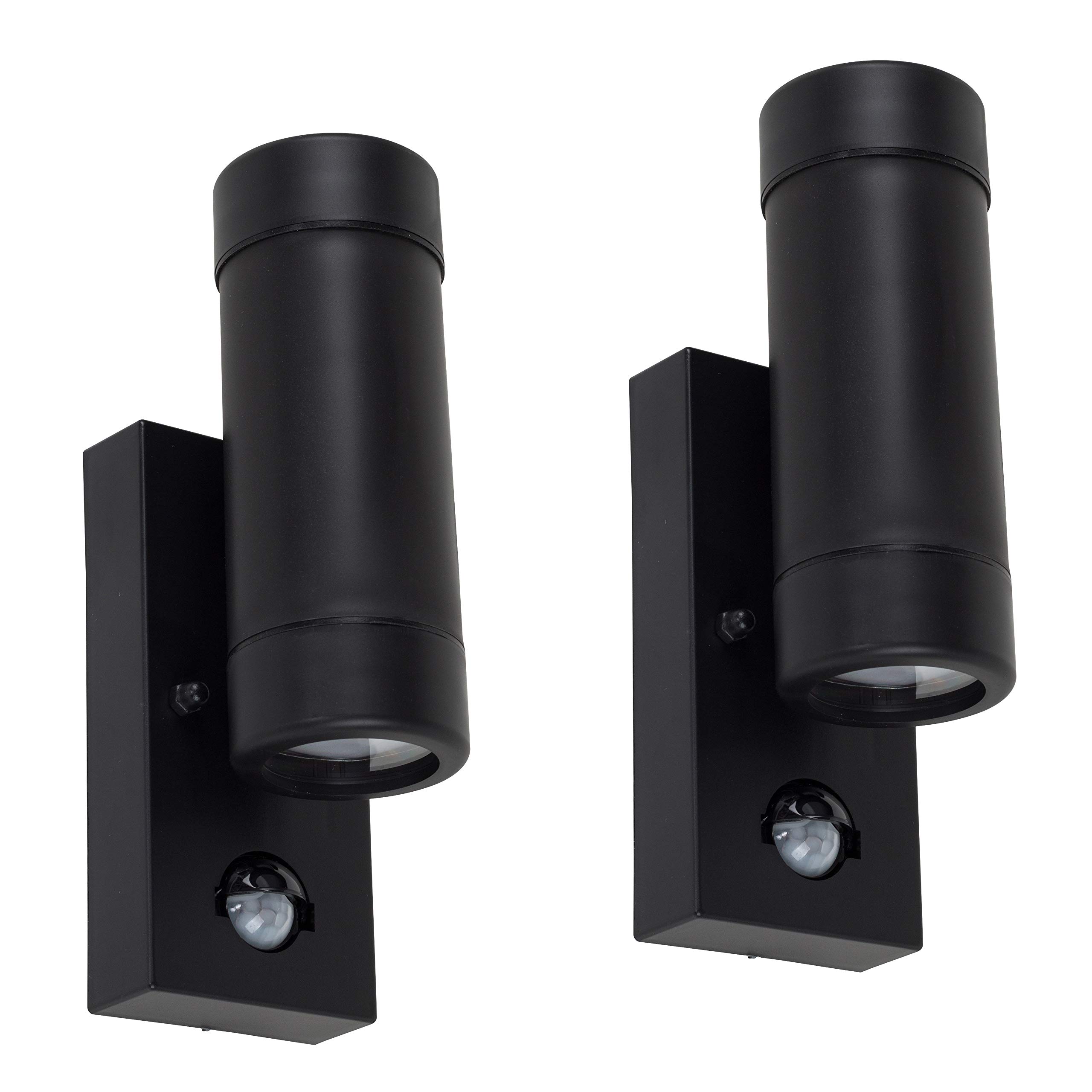 Valuelights Trenley Pair Of Black Ip44 Rated Outdoor Garden Up/down Wall Lights With Pir Motion Sensor With 3W Led Gu10 Bulbs from B&Q