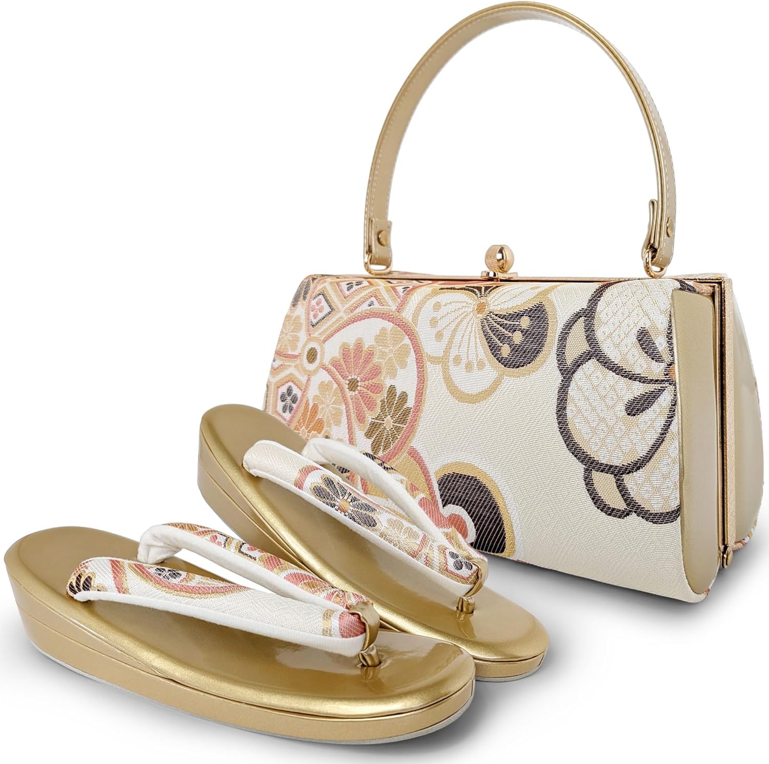 和装 振袖 パールビーズ サテン織 草履 バッグ セット 黒 ブラック