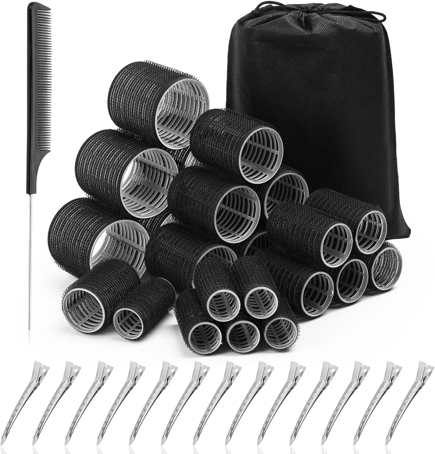 47 PCS Hair Rollers With Clips For Long Hair Curlers Velcro Rollers Jumbo Hair