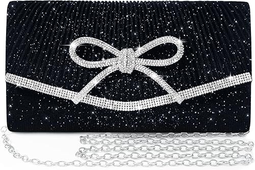 Miniatura 10 de Bolso de noche para mujer, bolsos de mano con lazo brillante, bolsa cruzada, bolsa de boda, fiesta de diamantes de imitación con purpurina