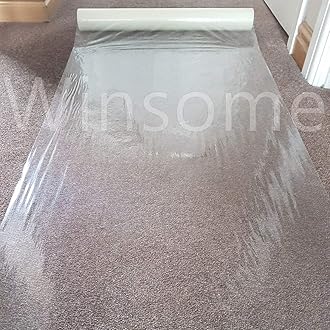Clear Carpet Protector Film Self Adhesive Roll Temporary Protecting Water Resistant Floor Dust Sheet Cover | 60cm x 25m Roll (60 Micron)