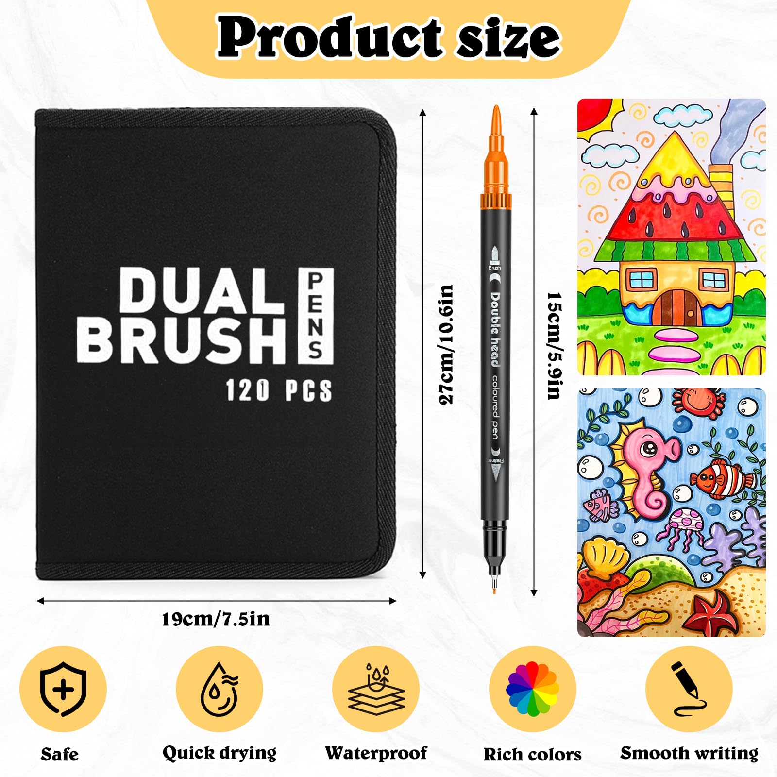 120 Pennarelli Brush Pen Lettering – Set Doppia Punta Con Pennello E Fine, Inchiostro Acqua, Astuccio Incluso