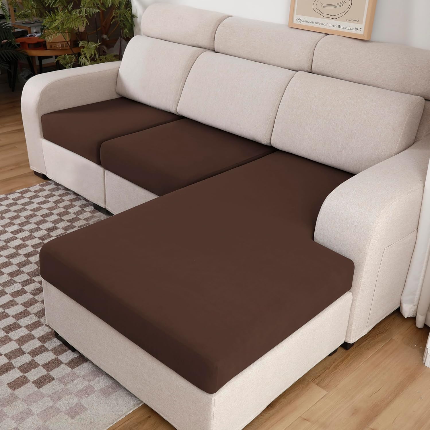 Waterproof Couch Cushion Covers Sofa Cushion Slipcover, Stretch Seat Covers Outdoor Cushion Cover Replacement, Furniture Protector Covers for Pets (2-Piece Loveseat Cushion Cover, Chocolate)