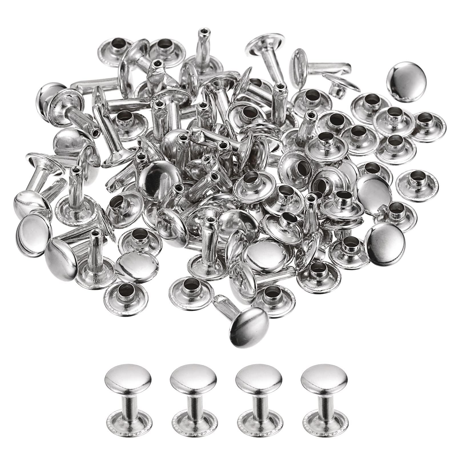 TA-VIGOR 100pc 9mm Leather Rivets Double Cap, 12mm Height Metal Rivet Studs for Leather Crafting Repair, Clothing, Belts, Purse, Handbag & Bag Making, Shoes Strap Rivets, Silver