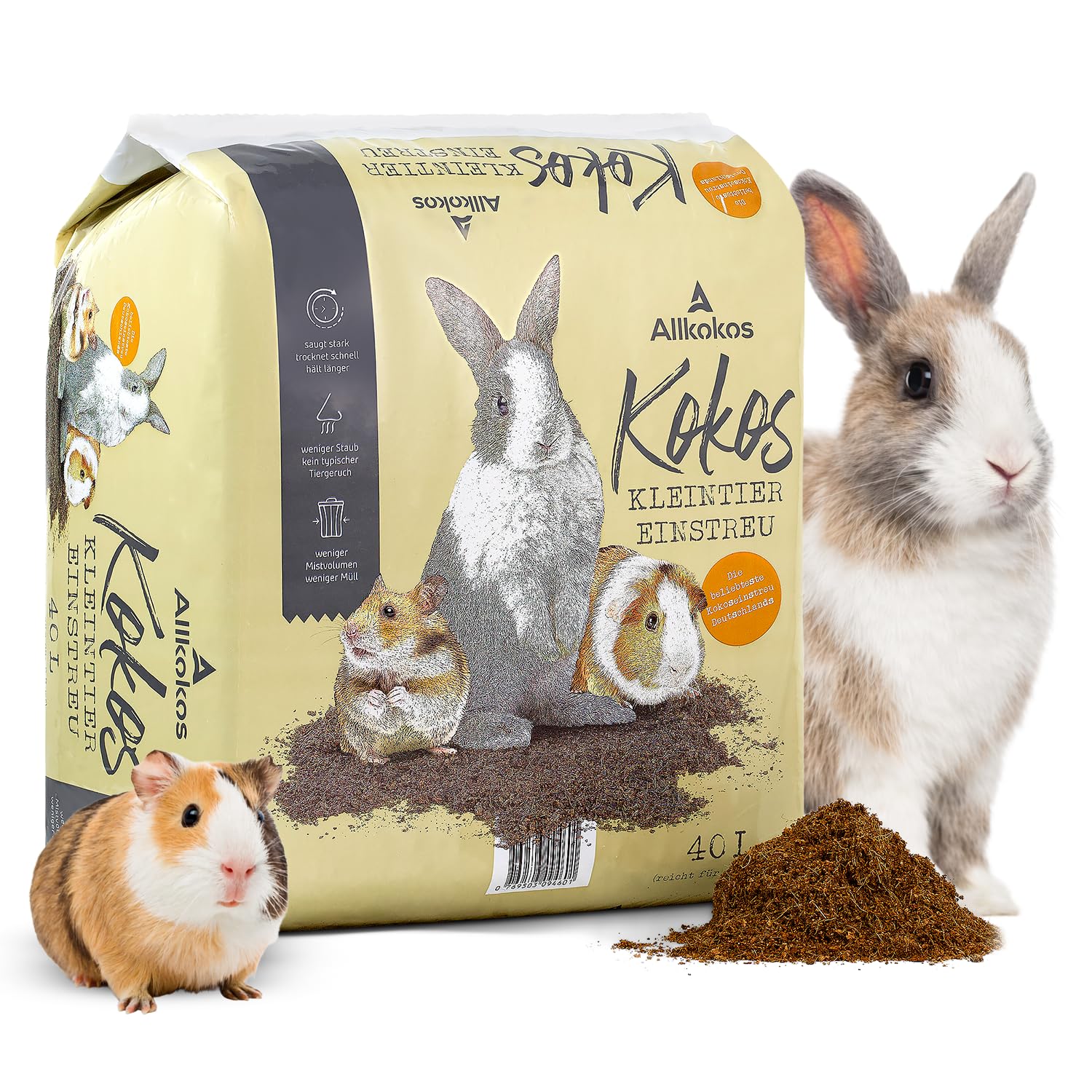 Einstreu aus 100% Kokosfasern – Kleintiereinstreu staubfrei, geruchsbindend und sanft zu Pfoten – perfekt als Streu für Hamster, Kaninchen, Meerschweinchen UVM. (1x40 Liter)