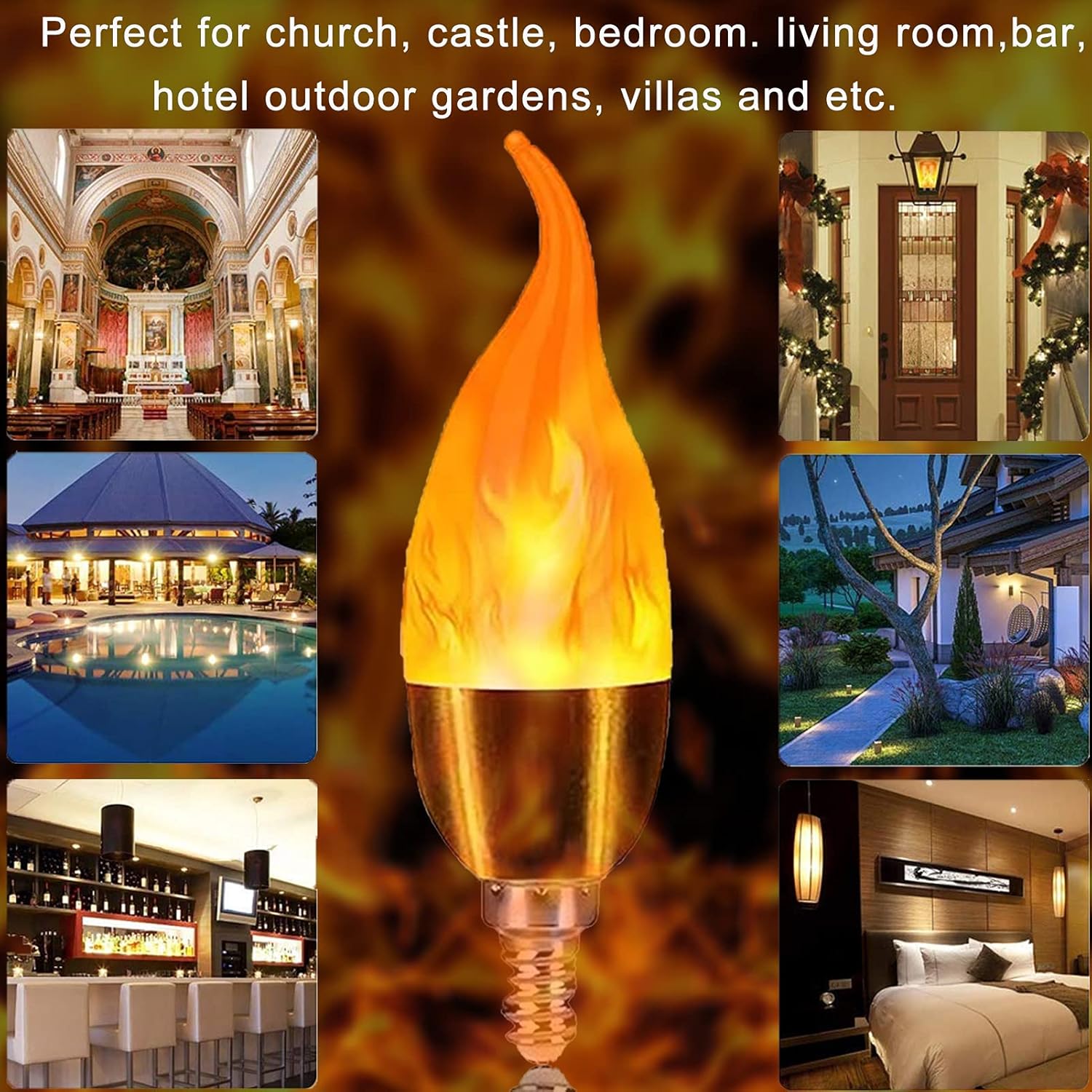 6 Pack E12 LED Bulb Upgrade Flame Effect Light Bulbs, 3 Mode LED Candelabra Warm White Flickering Chandelier Light Bulbs for Indoor Outdoor Christmas Party Decorations,E12,6 Pack