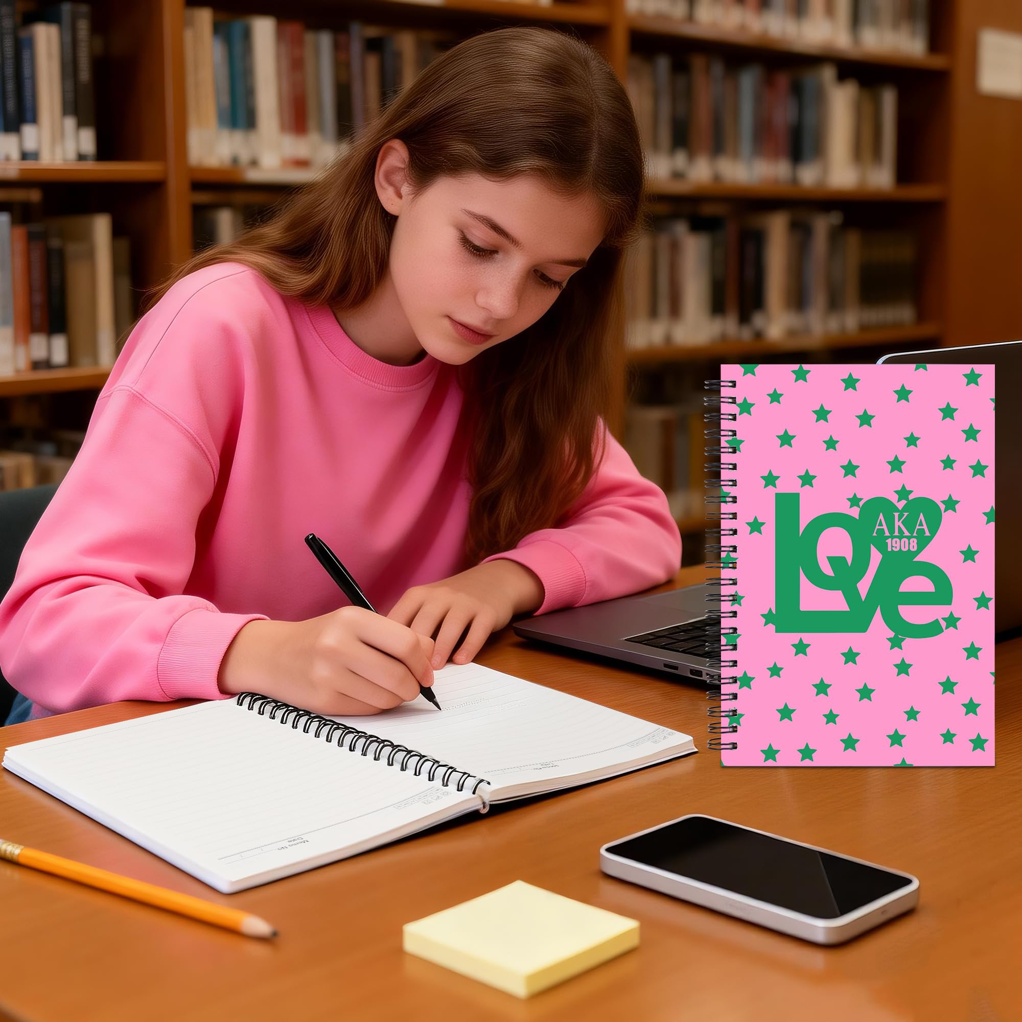 JOHSBYD AKA Sorority Spiral Notebook 2 Pack A5, 1908 Pink and Green Lined Journal for Women, Notebook for Work School Note Taking, AKA Gifts for Sisters Students Teacher (2 spiral-aka love)