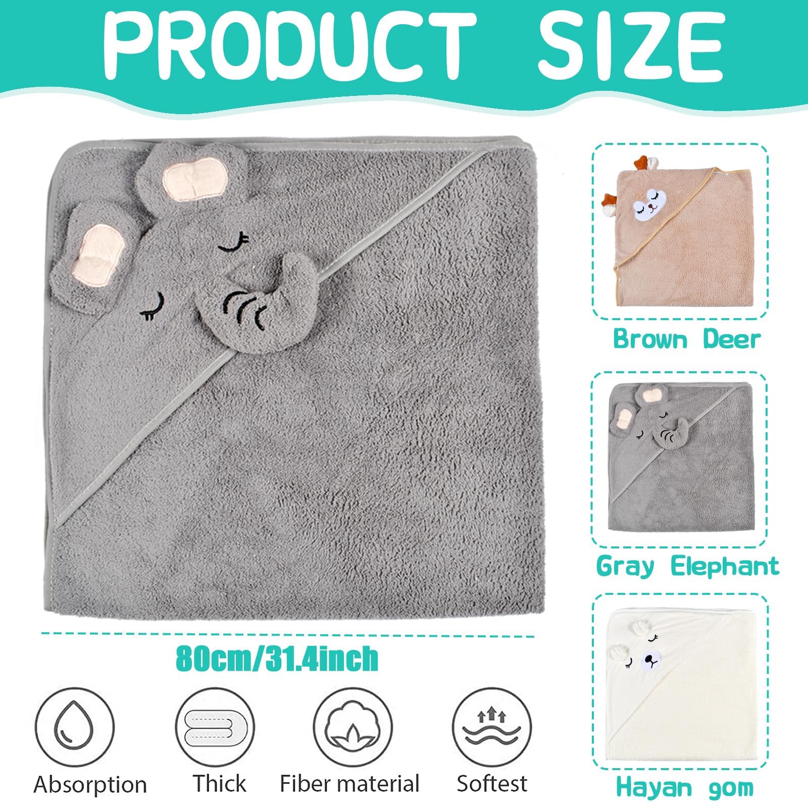 3PCS Serviette de Bain Capuche Bébé, Serviette Bebe, Serviette Bebe Naissance, Drap Serviette de Bain pour Bébé Nouveau-né, Cape de Bain pour Piscine 80 x 80cm Cape De Bain 0-5 Ans