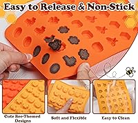 Vista 4 de Webake Molde de chocolate para dulces de abeja con 7 formas diferentes, molde de silicona de abeja de 35 cavidades para decoración de cupcakes