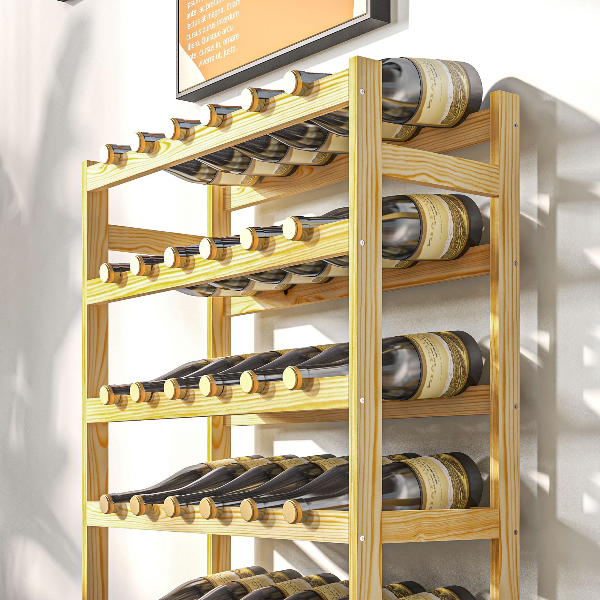 HOMCOM Casier Bouteilles vin pour 42 Bouteilles, Porte-Bouteille en Bois à 7 Niveaux, Range Bouteille étagère à vin pour Salon Bar, 63 x 25 x 102 cm, Naturel