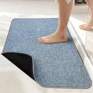 Bath Mat,Ultra Thin Bathroom Runner Rugs,Large Bath Mats for Bathroom,Quick Dry,Non-Slip,Machine Washable,Low Pile,Bath Rug,Shower Outside,Sink,Home Decor Accessories.Blue,1'5"x2'11"(17x35inch)