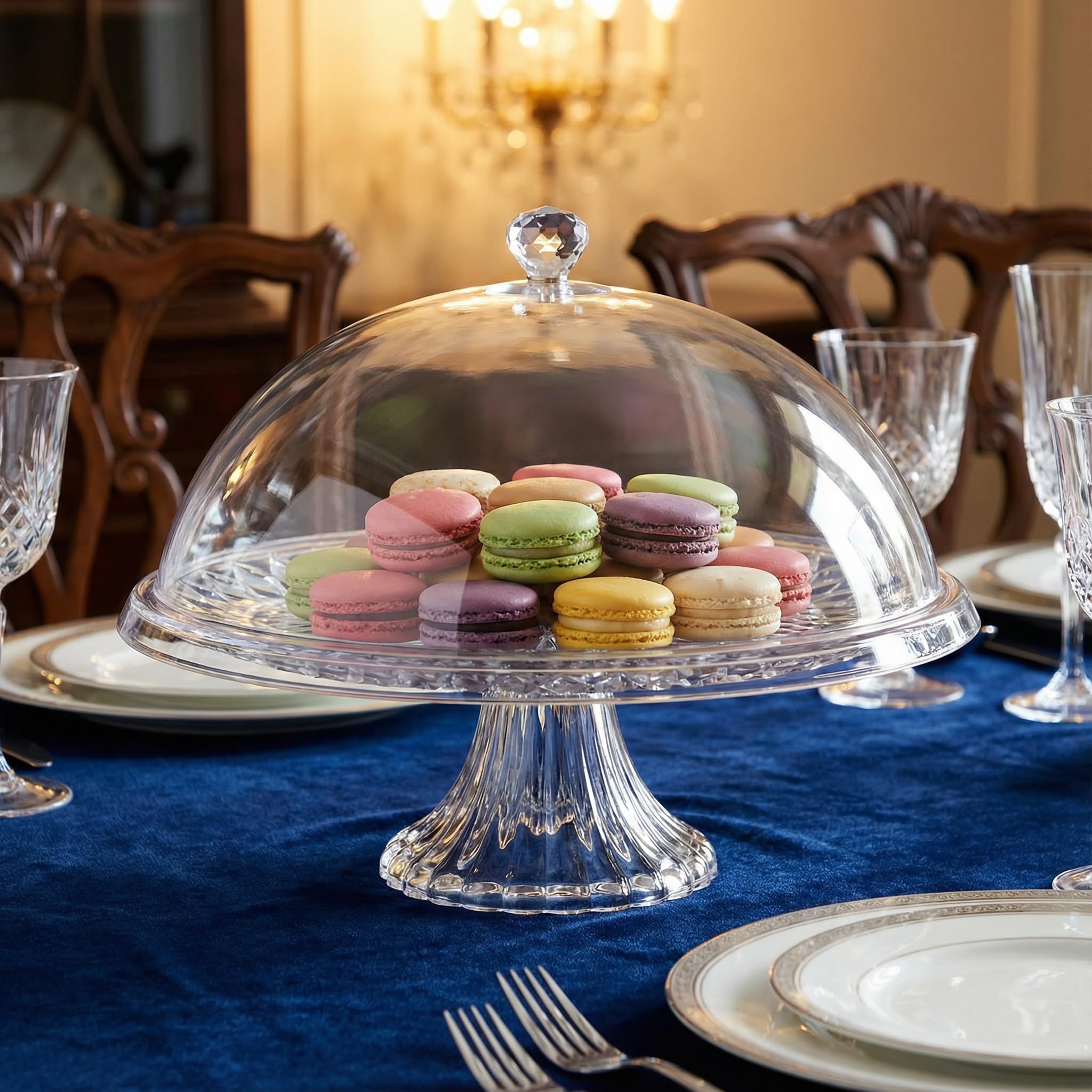 1 Ensemble Cloche à Gâteaux Transparent avec Plateau, Porte Gateau sur Pied, Présentoir à Gâteau Multifonction, Plat à Gâteau de 30 CM Hauteur 16,5 CM, pour Gâteau à la Crème Dessert Salade