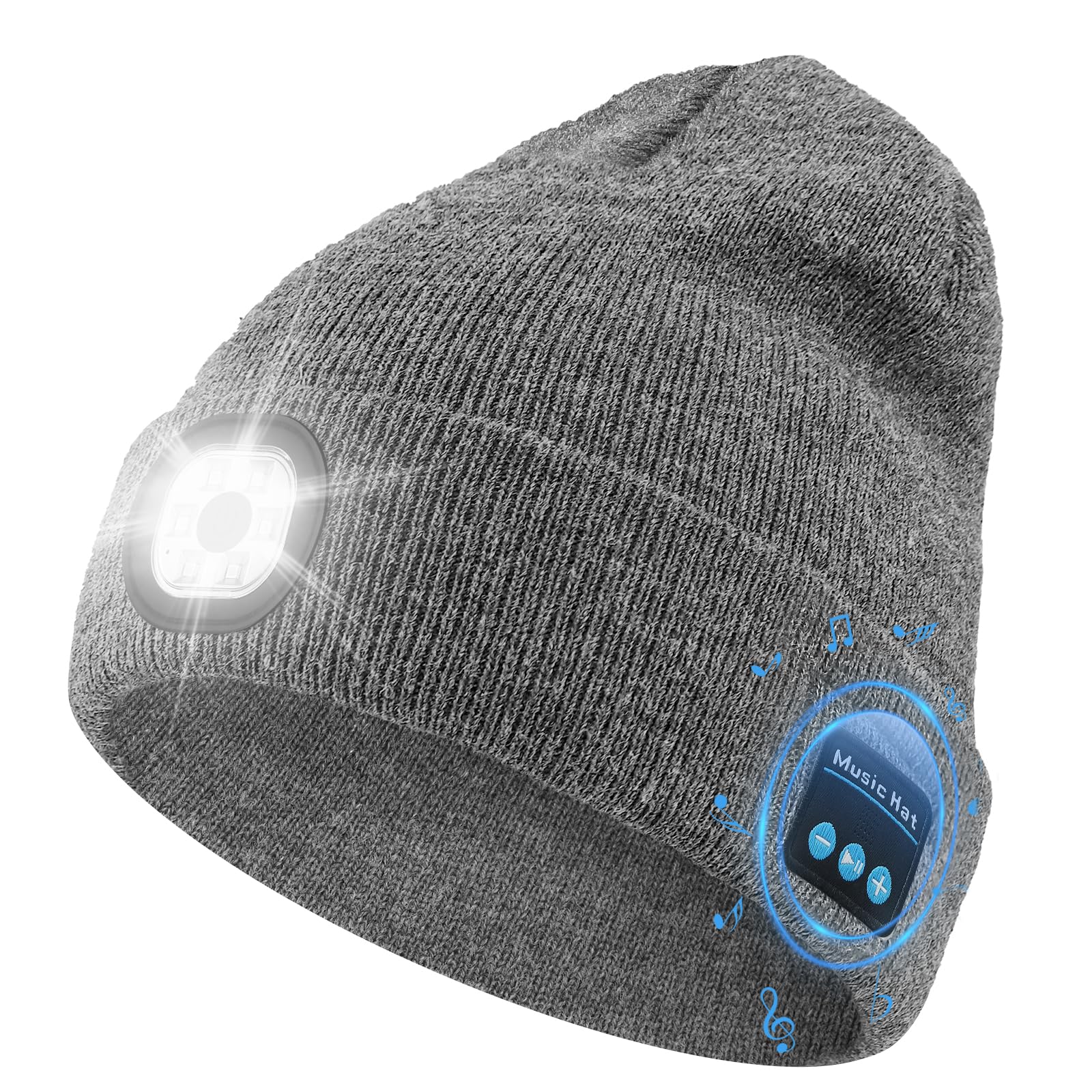Bluetooth Beanie with Light, Beanie with LED and Bluetooth Headphones, Rechargeable,Unique Tech Gifts for Men Women