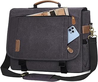 RAINSMORE Messenger Bag for Men 17-17.3 Inch Laptop Bag Water-resistant Canvas Computer Shoulder Bag Office Work Briefcase Large Casual Satchel Bags for Men Bookbag for College, Gray