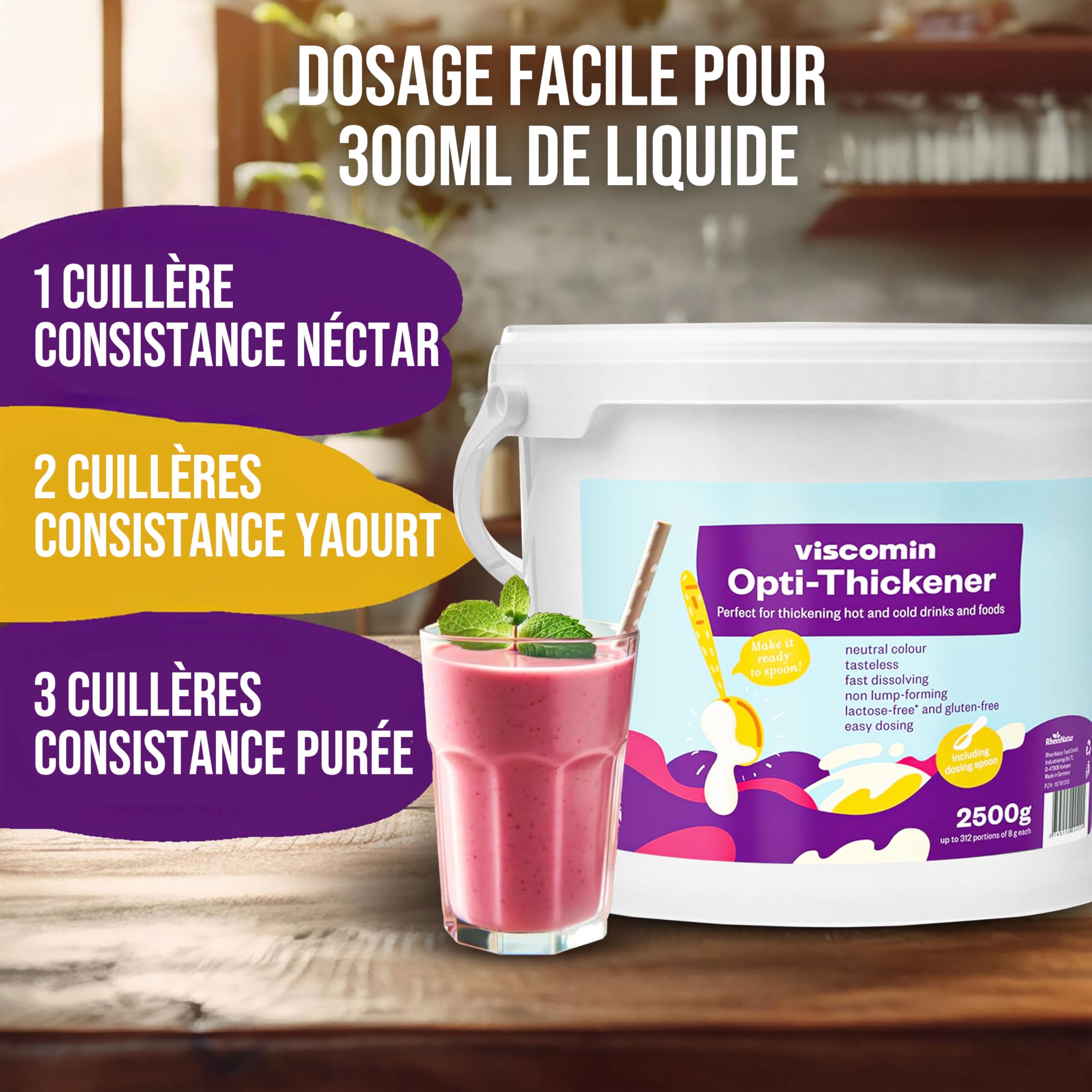 RheinNatur Viscomin Poudre Épaississante 2,5 kg – Poudre épaississante pour boissons et aliments – Agent épaississant pour épaissir les boissons et les plats – Vegan et sans goût