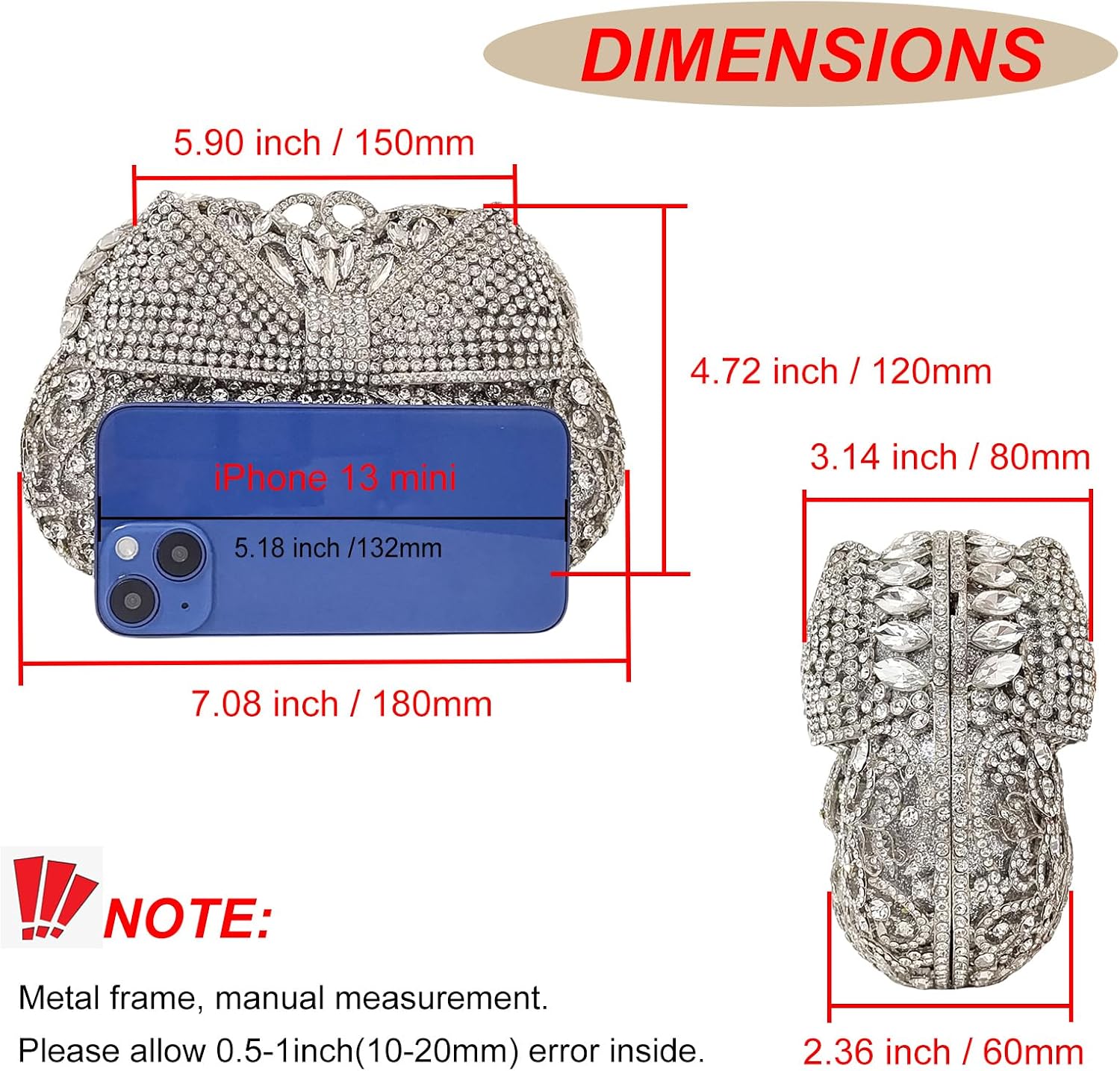 HUANG ZHUANG Crystal Clutch Bowknot Women Elegant Handbag For Wedding Prom Banquet Purses Party Bag