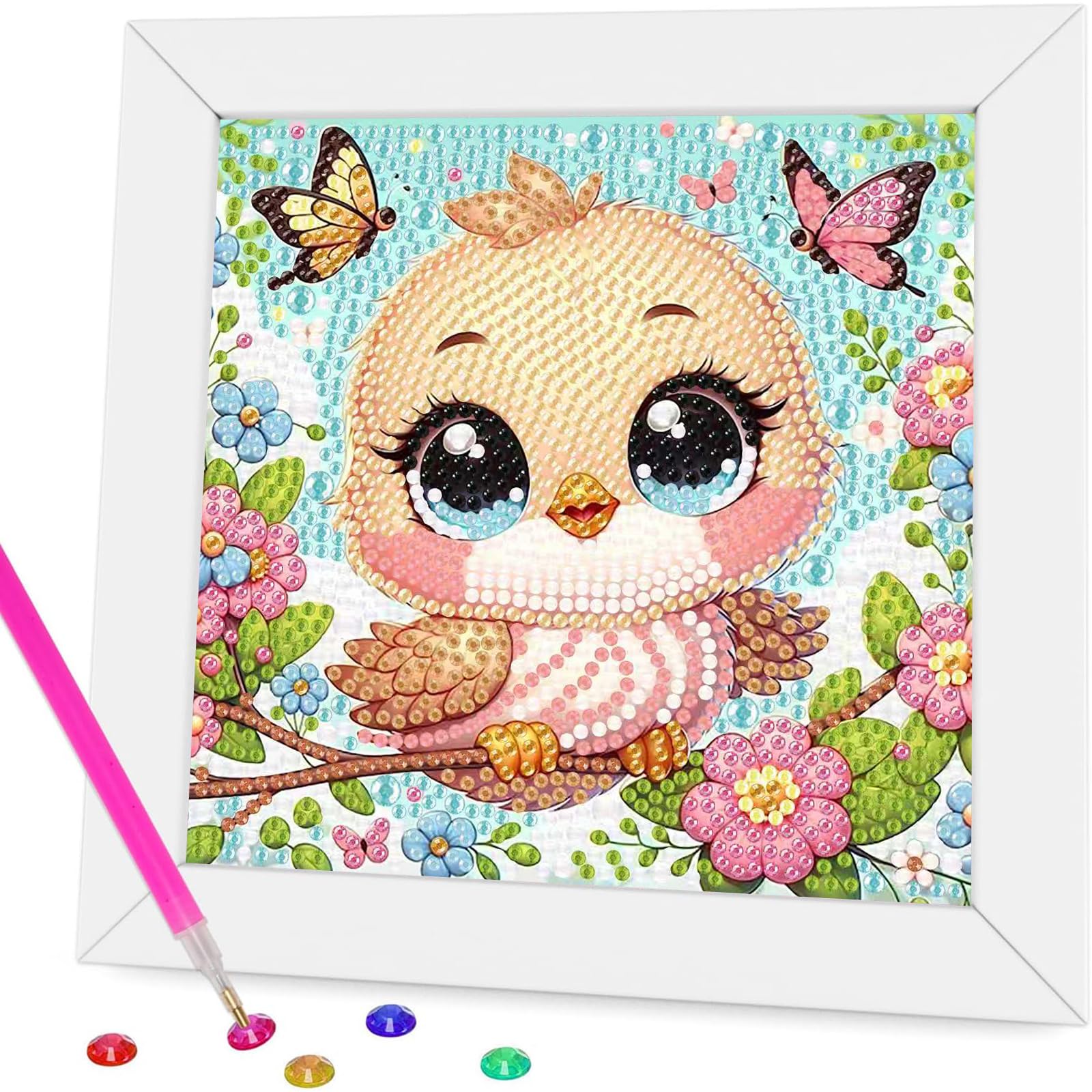 Miquans Art Diamond Painting Kinder, Vogel Diamond Painting Mit Rahmen - Diamant Painting Bilder Kinder für Geschenk Wanddekoration 18x18cm