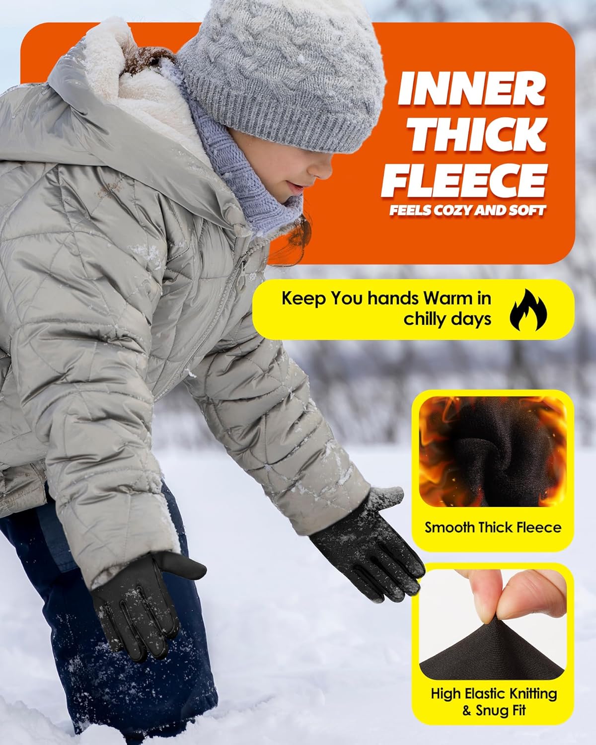 Kids Winter Running Glove Cold Weather Touchscreen Warm Gloves for Hiking Biking Glove for Childrens 4-12 Year Old - Image 2