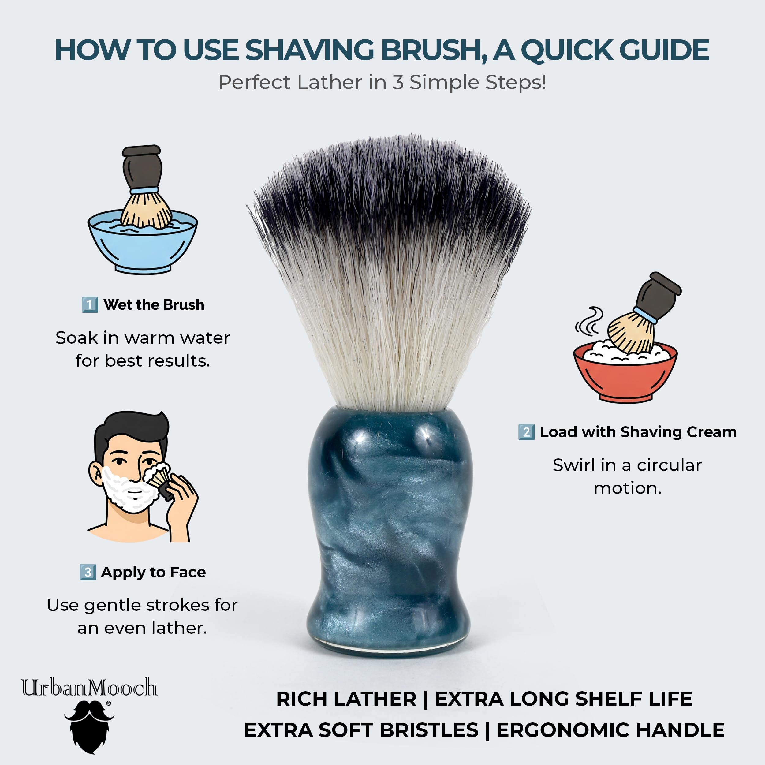 UrbanMooch Luxuriously Soft Shaving Brush for Men | Marble Edition| Experience Premium Cruelty-Free Bristles and Stylish Marble-Toned Ergonomic Handle | Hand-crafted with Passion in India (BLUE) - Image 4 thumbnail