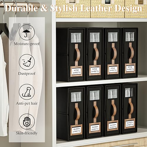 Miniatura 5 de BigPonPon Paquete de 8 organizadores de sábanas y almacenamiento (tamaño King) plegable, organizador de sábanas con asa para armario de lino,