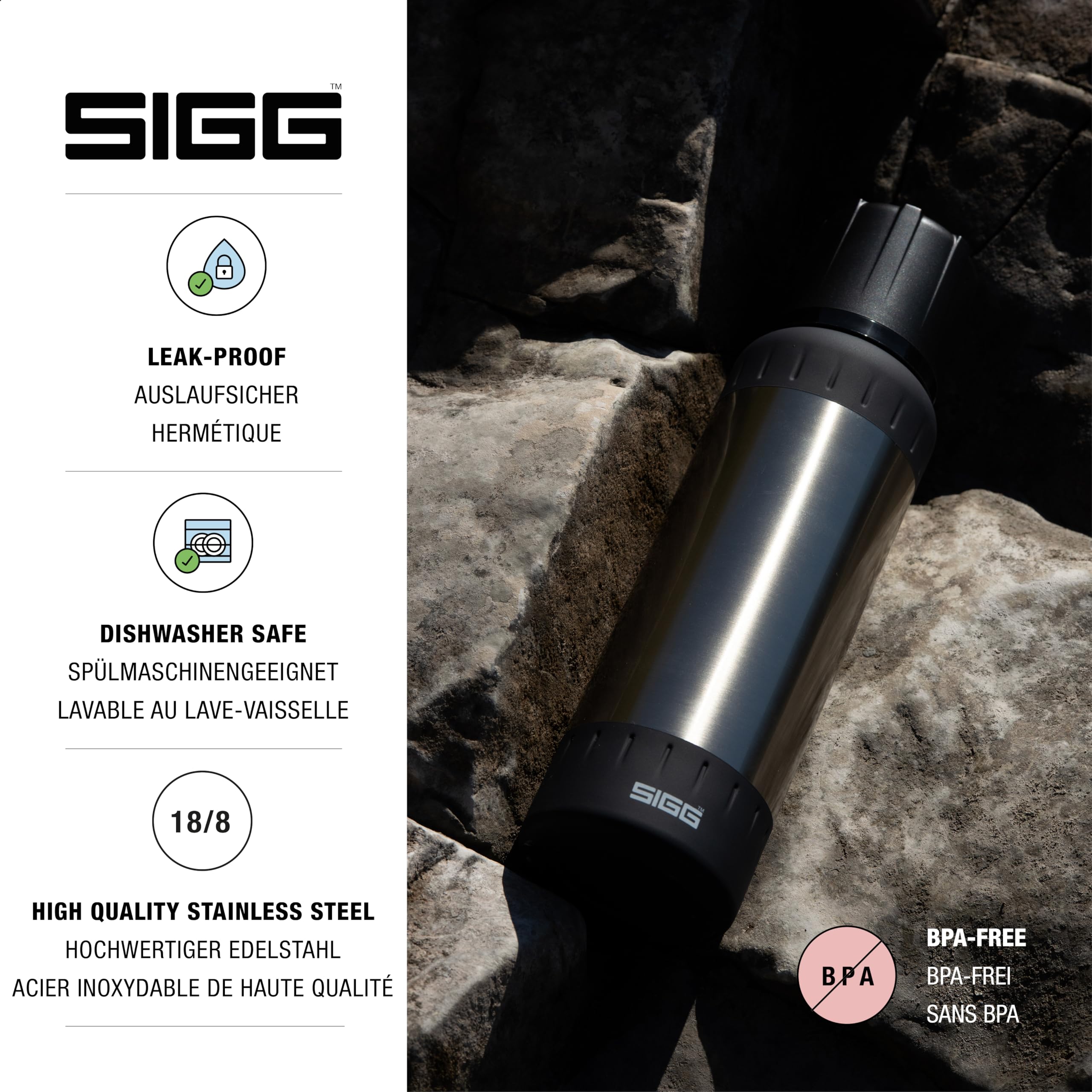 SIGG – Gourde Isotherme 1L – Alpine Star, avec Gobelet – 27h Chaud, 100h Froid – Compacte & Robuste – Étanche – Sans BPA – Avec Extra Grip Pour Outdoor, Camping & Randonnée – Acier Inoxydable Brossé