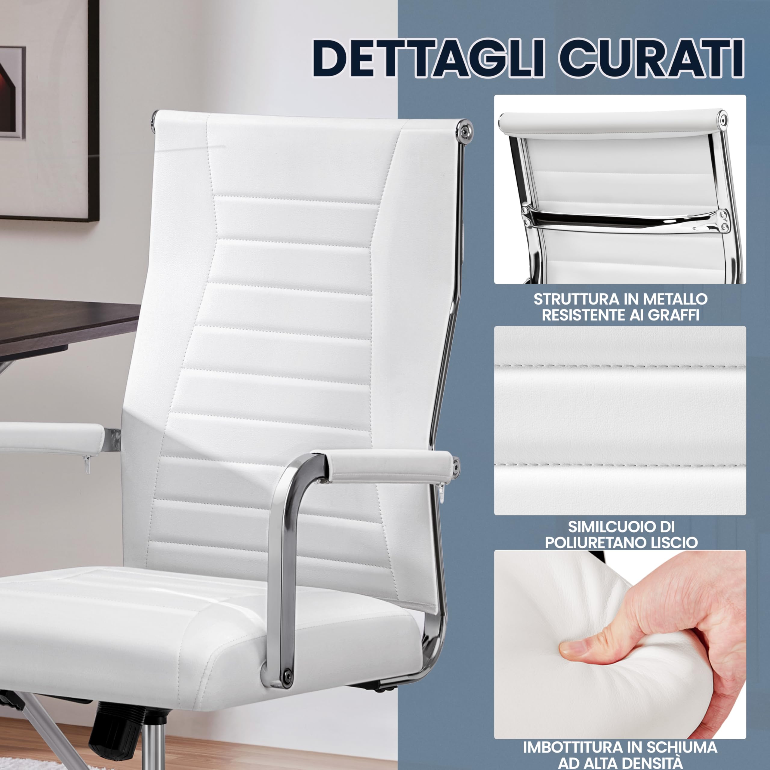 Yaheetech Sedia da Ufficio Scrivania Bianca Ergonomica in Finta Pelle con Schienale Alto Reclinabile a Dondolo Rotelle Girevole 360° Altezza Regolabile Portata 136 KG
