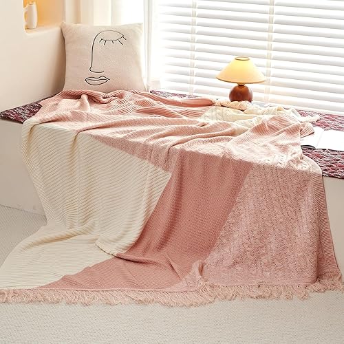 Miniatura 2 de EVENHUG Manta de punto para sofá, silla, cama, decoración del hogar, cálida, suave, acogedora, moderna, ligera, con borlas, para todas las