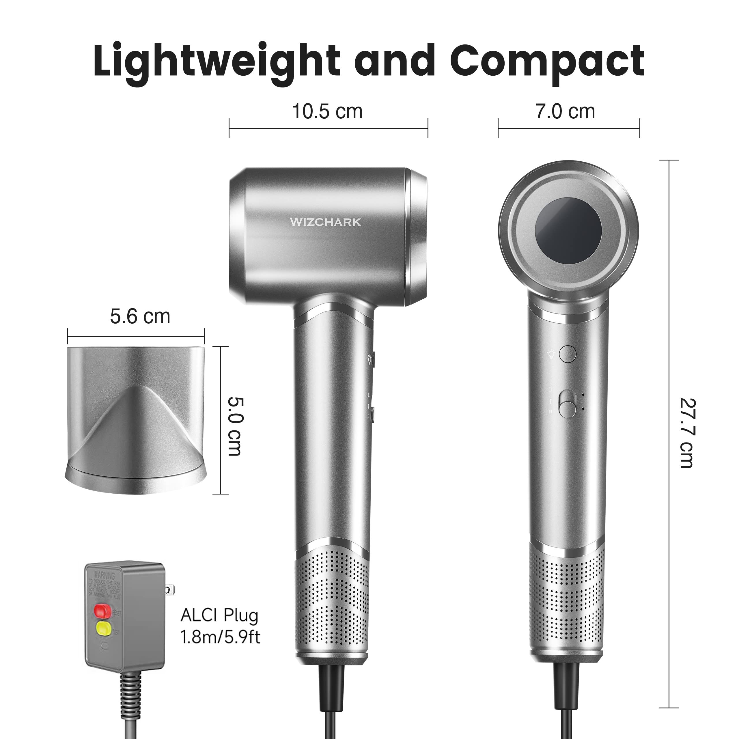 Hair Dryer, Wizchark 1400W Professional High Speed Blow Dryer, 110,000RPM Brushless Fast Dry Ionic Hairdryer, 3 Temps & 2 Speeds, with Screen Display & Aroma Box for Home, Travel Low Noise