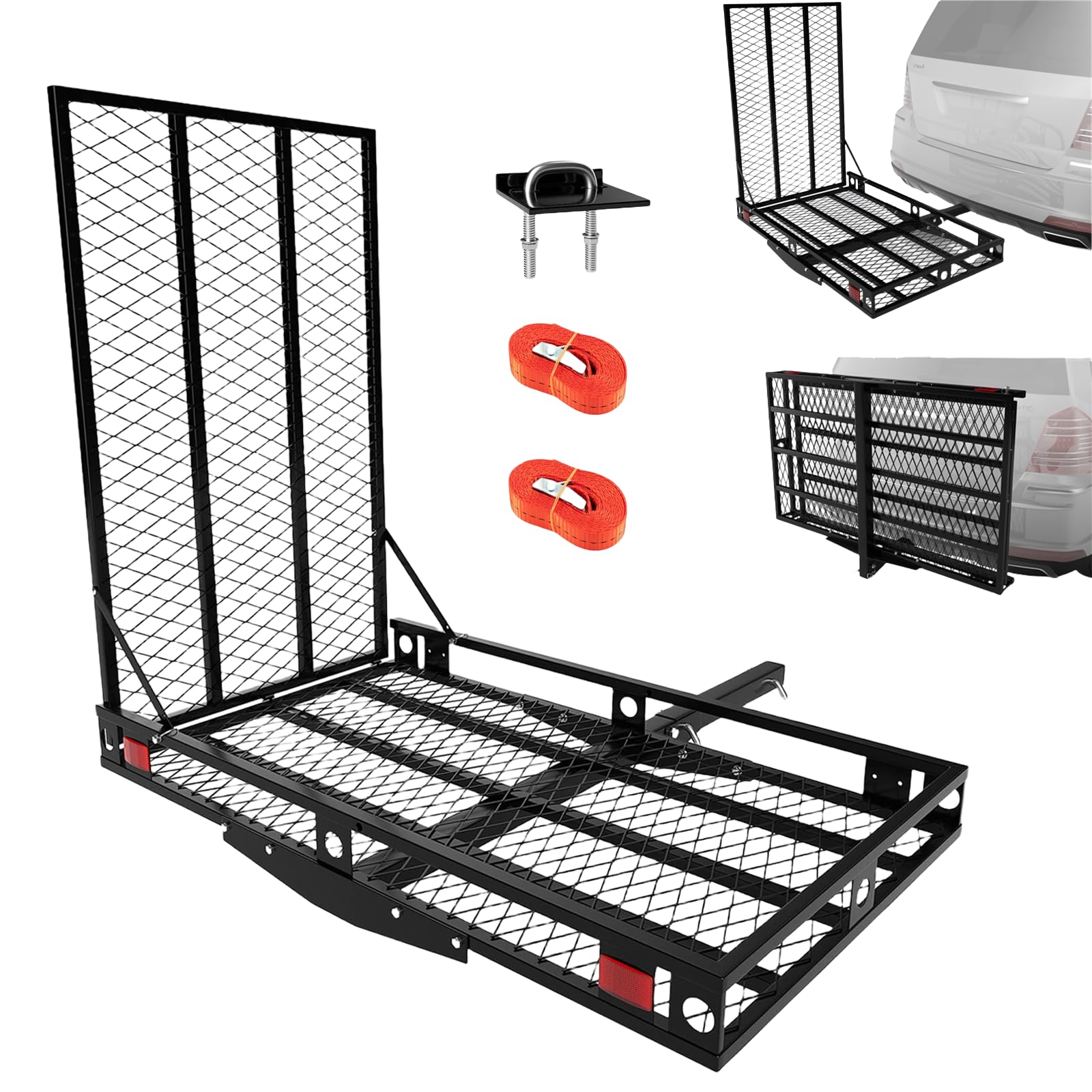 ERGOMASTER Hitch Cargo Carrier with Ramp, 49 '' x 28'' Folding Hitch Mount Mobility Scooter Wheelchair Carrier, Fit 2'' Hitch Receiver