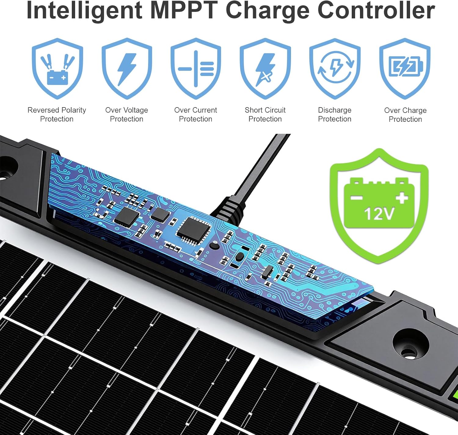 20W 12V Solar Battery Charger & Maintainer, Built-in MPPT Charge Controller, Charging Protection, Waterproof Solar Panel Trickle Charging Kit for Car, Motorcycle, Boat, RV, Trailer, Snowmobile, Marine