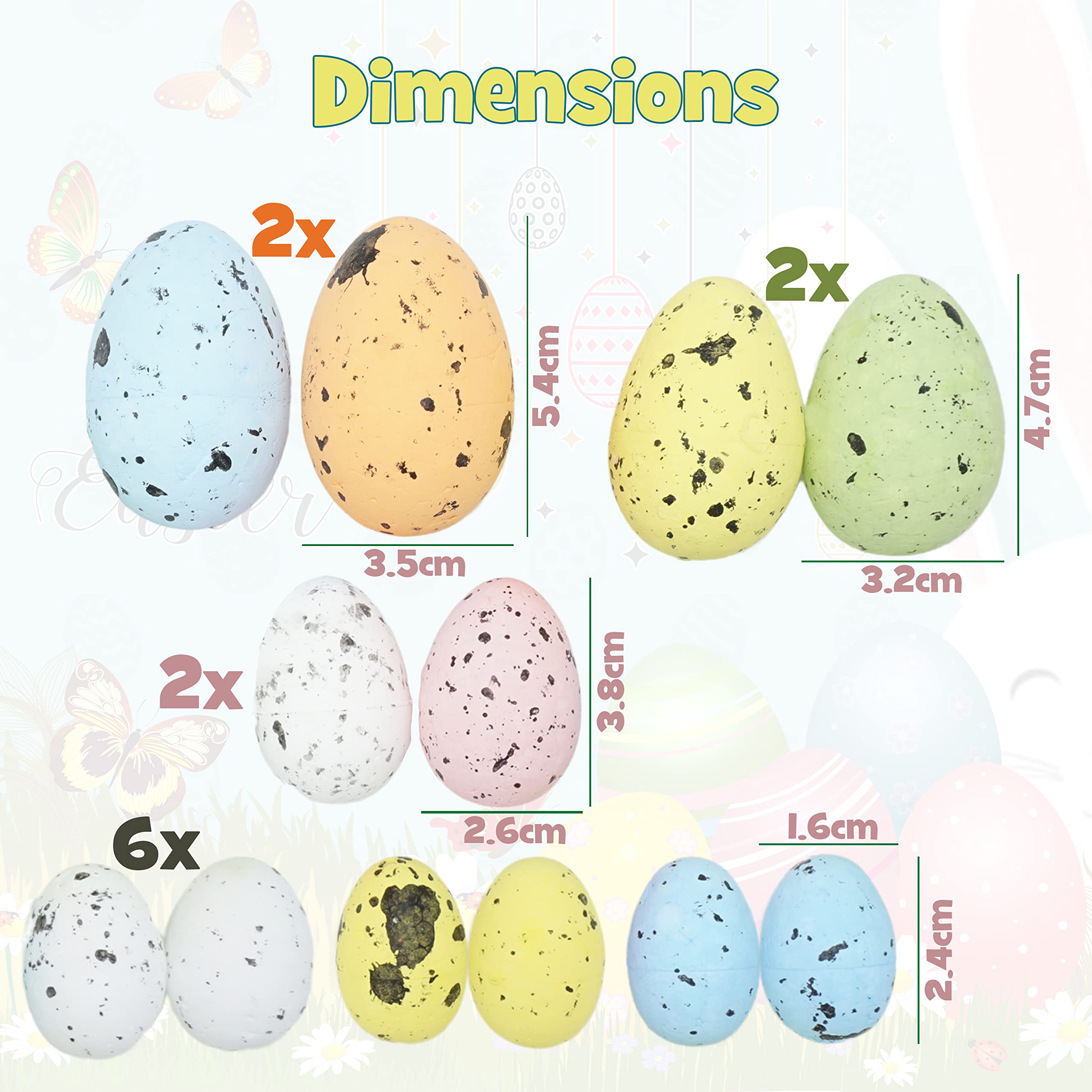 12x Easter Foam Eggs with Paper Grass Easter Eggs Graffiti Speckled Eggs Mini Bird Egg Decorative for Easter Tree Decorations Basket Filler Ornaments 4 Different Size - Image 2