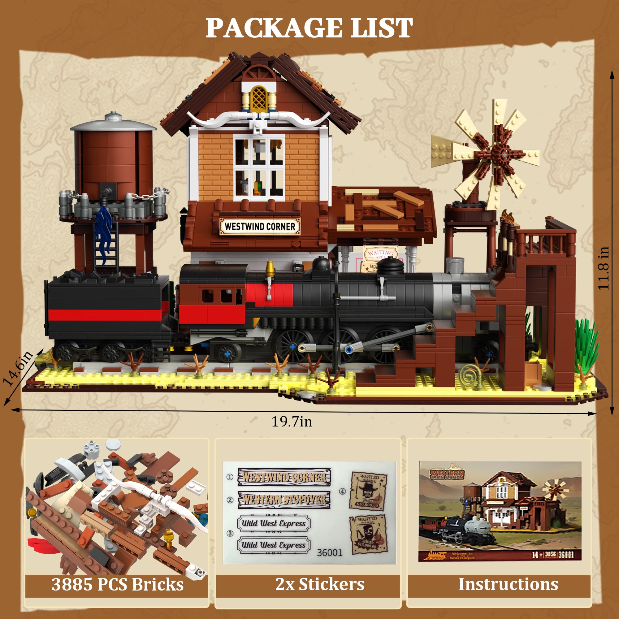 Mavo brix Set di Costruzione Stazione Ferroviaria Western per Adulti, 3885 Pezzi Modello di Treno a Vapore del Far West con Stazione, Set da Collezione Decorativo per Adulti e Ragazzi 14+