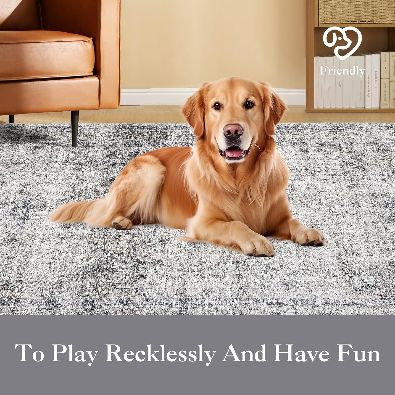 9x12 Area Rug Washable Boho Vintage Rug for Living Room Low Pile Soft Bedroom Rugs Non Slip Boho Indoor Large Carpet Thin Foldable Retro Distressed Carpet for Nursery Dining Room Playroom, Beige