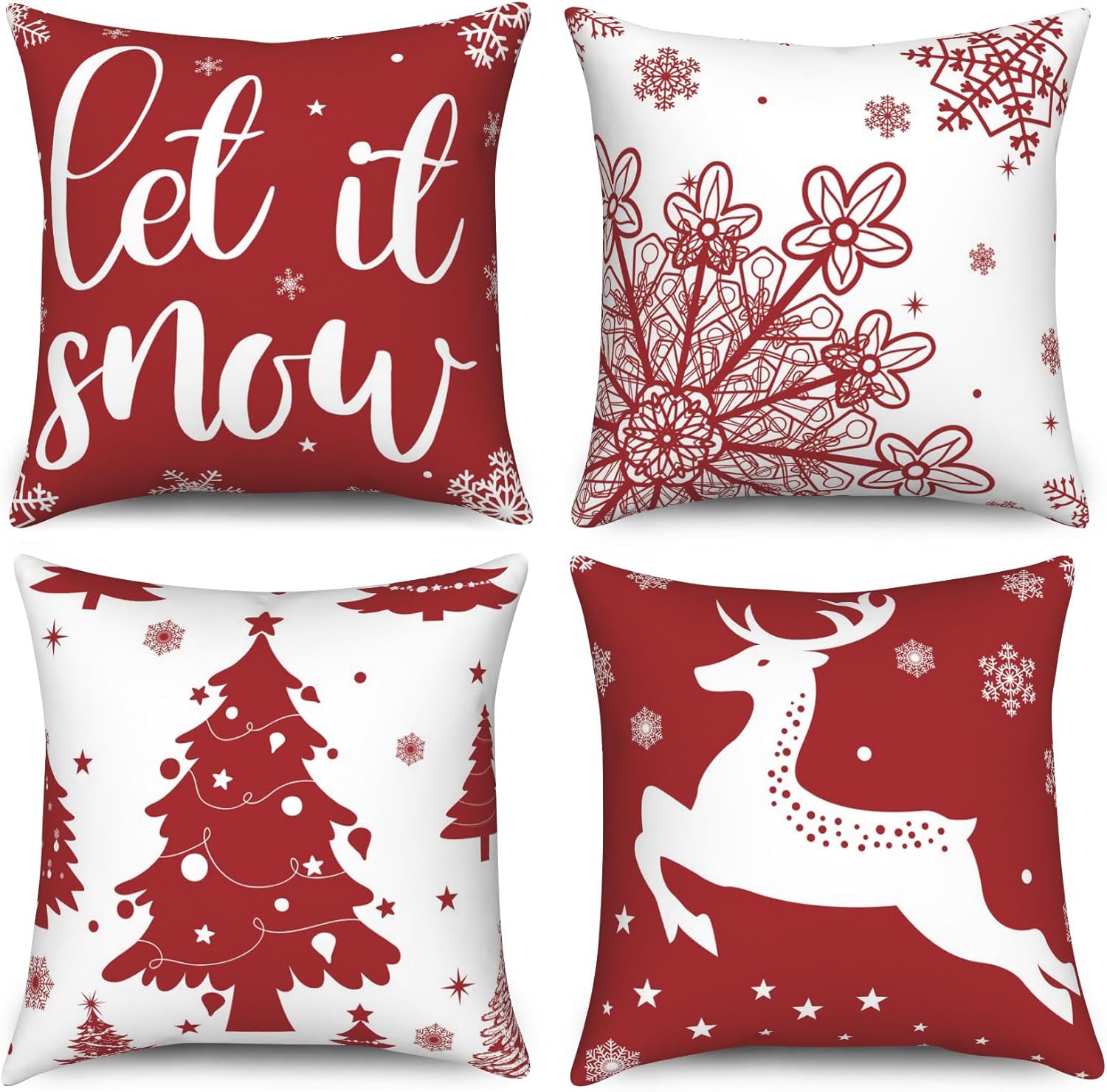 Christmas Pillow Covers 20x20 Inch, Merry Xmas Red and