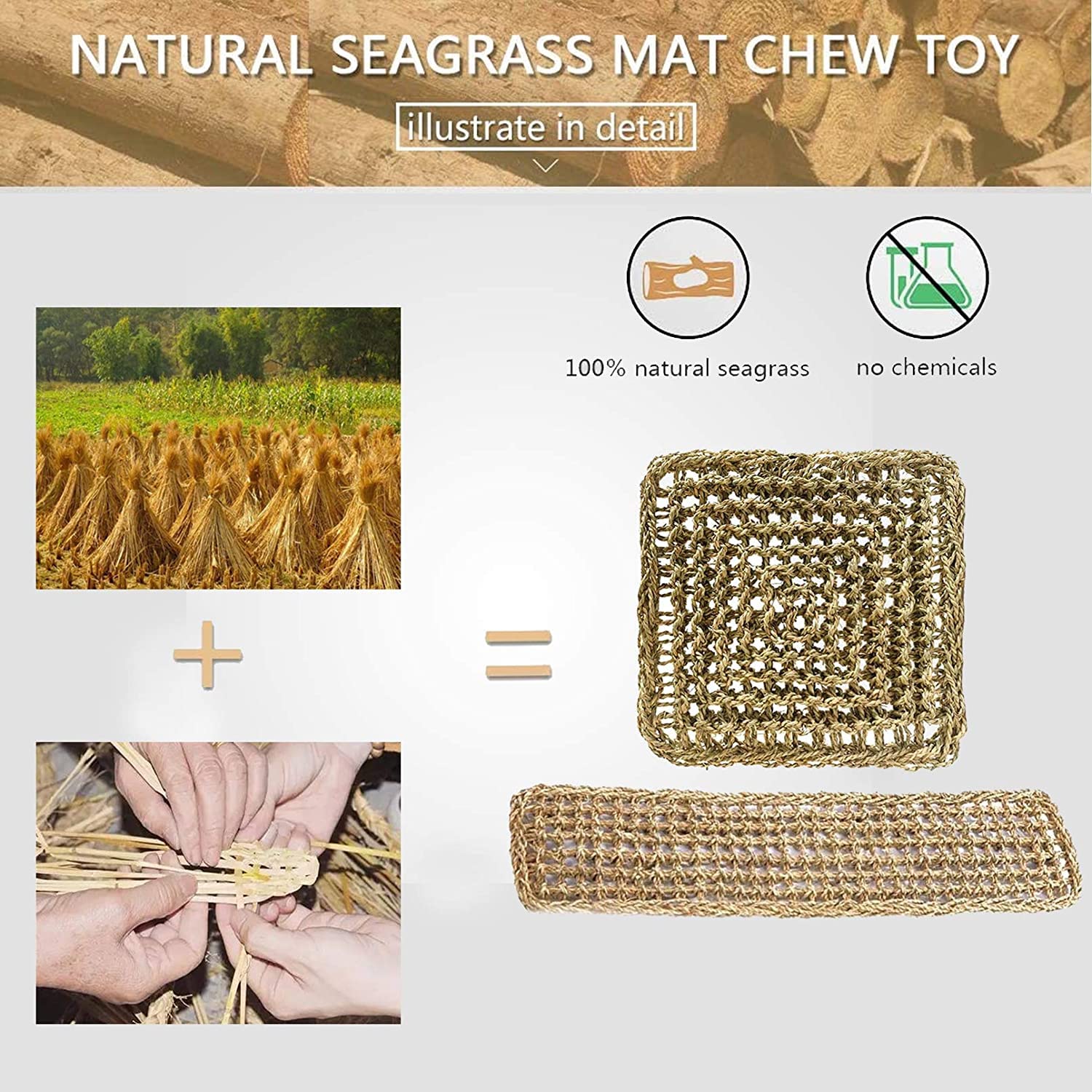 Vogel-Matte aus Seegras, natürlichem gewebtes Netz, Vogelsuche, Kauspielzeug, Hängematte, Matte mit Haken für Sittiche, Nymphensittiche, Hängematte N