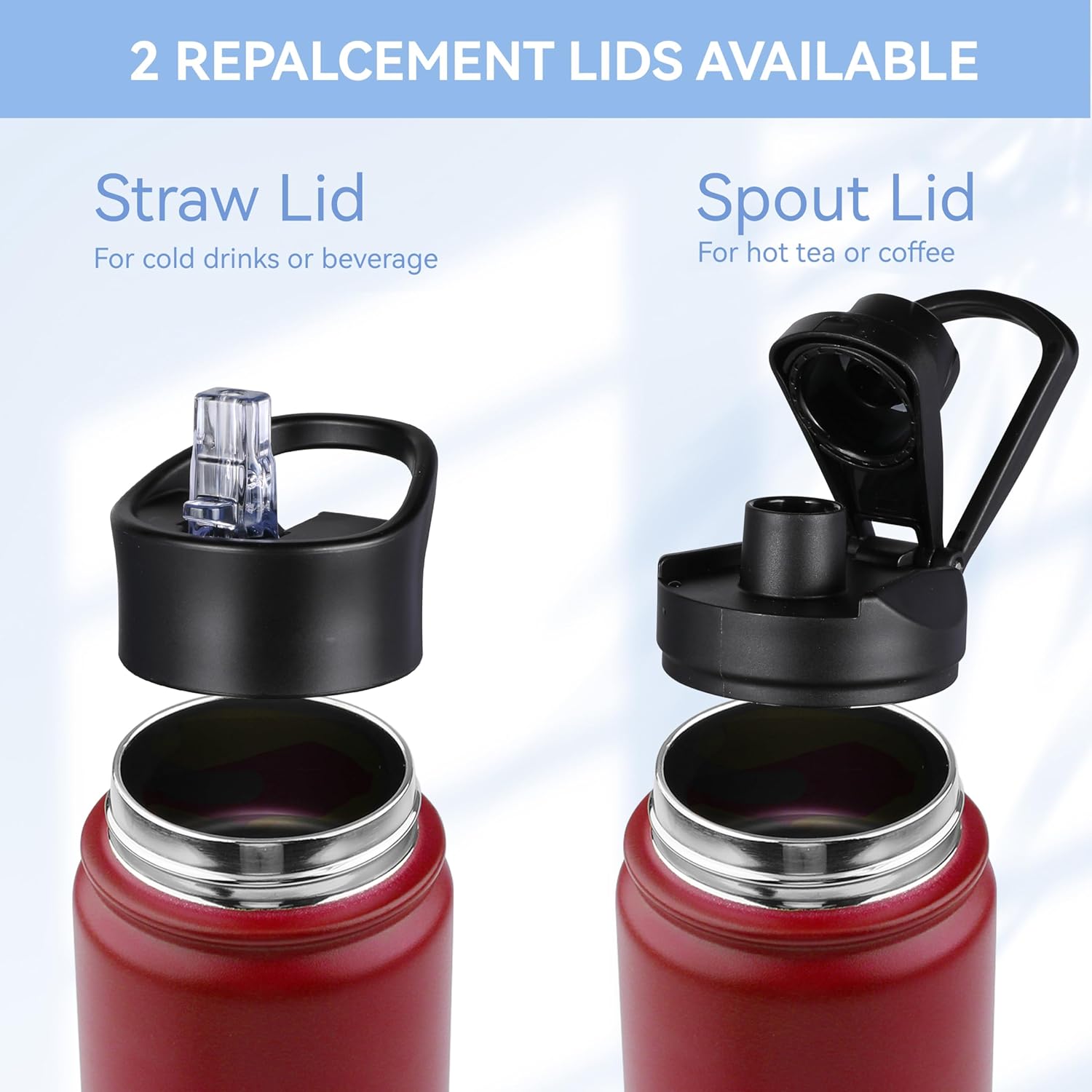 HASLE OUTFITTERS Insulated Water Bottle 22 oz Double Wall Stainless Steel Water Bottle Wide Mouth with Straw Lid & Spout Lid Keeps Cold or Hot(Red,8) - Image 5