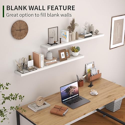 Miniatura 7 de Estantes flotantes blancos, juego de 2 estantes de pared de 48 pulgadas, estantes de madera rústica para almacenamiento de pared, chimenea de