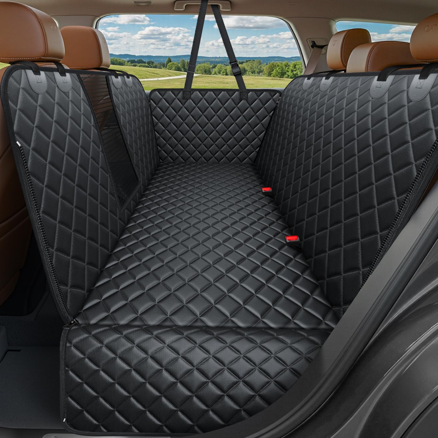 URPOWER 4 in 1 Dog Car Seat Cover for Back Seat, Waterproof Dog Hammock with Mesh Window and Side Flap Pet Car Seat Protector Dogs Backseat Cover for Full Size Trucks