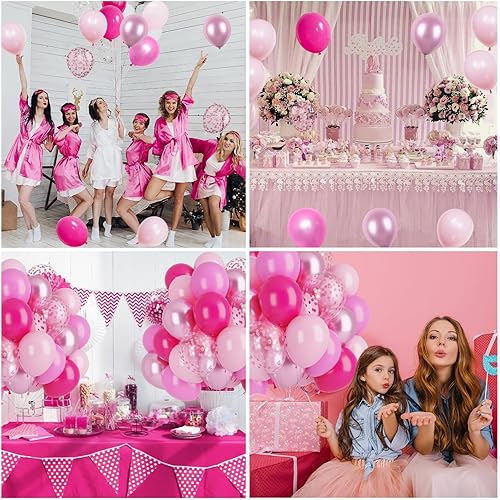 Miniatura 7 de Funhot Juego de globos rosados, 60 globos de látex rosa intenso, globos de confeti rosa pastel de 12 pulgadas, globos metálicos para fiestas, helio