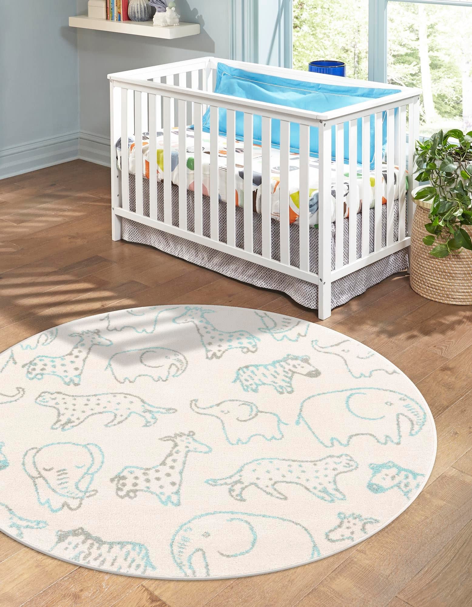 Unique Loom Whimsy Collection Area Rug (Round 7' 10" x 7' 10", Ivory/ Light Blue)