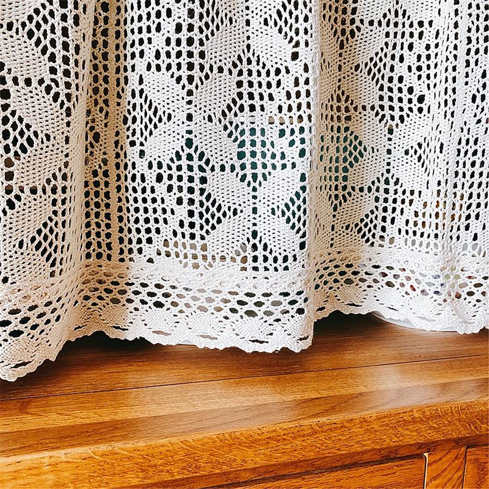 Zasłona typu lambrekin, ręcznie robiona, szydełkowana, romantyczna, boho, kawiarniana, bawełniana, lniana, kuchenna, elegancka dekoracja okna, 1 sztuka,Krótkie zasłony(W x H 150 x 90 cm)