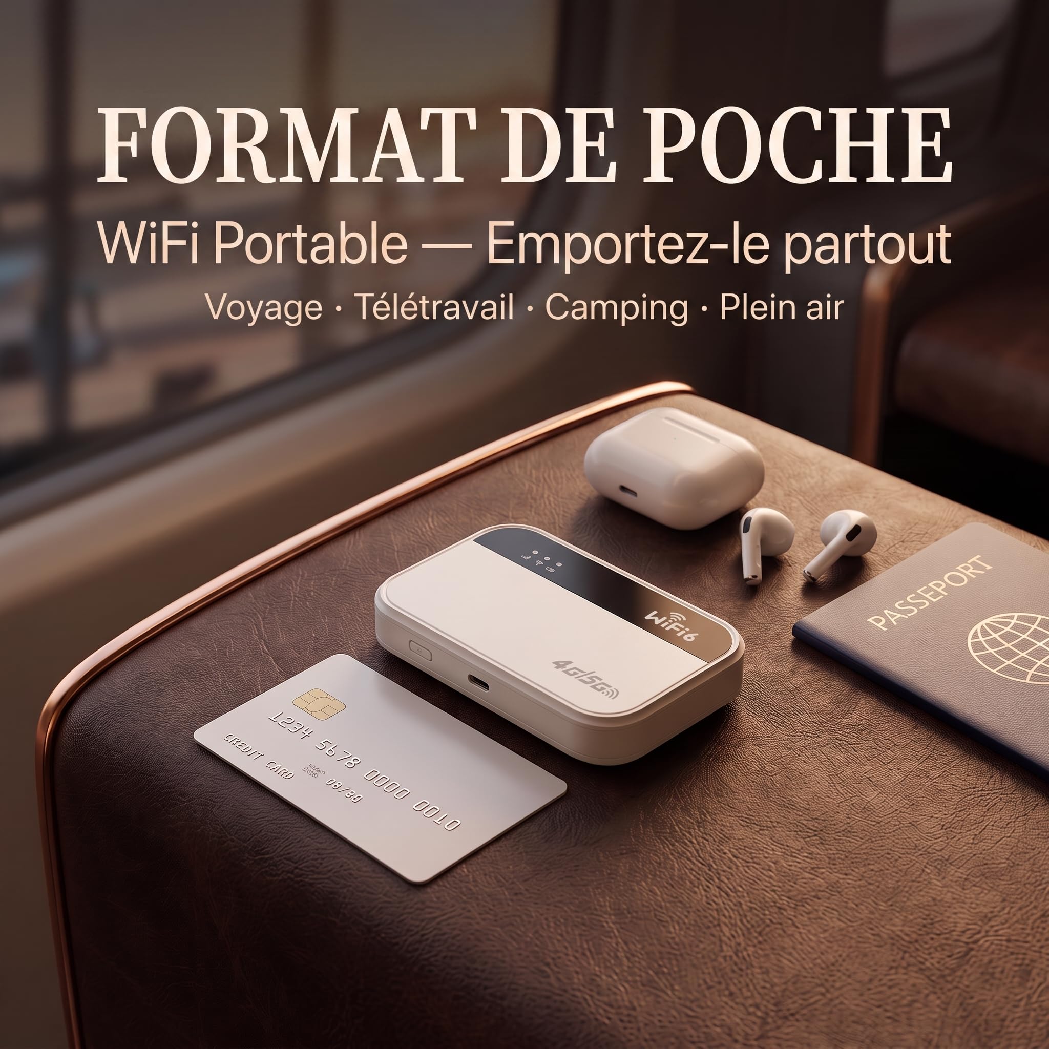 Routeur 5G Portable WiFi 6, 300Mbps, 32 appareils, 3000mAh, SIM Libre UE | WPA3 sécurise toutes vos données. 300Mbps pour 4K et visio. 27 pays UE automatique. Recharge USB-C. Aucune app à installer.