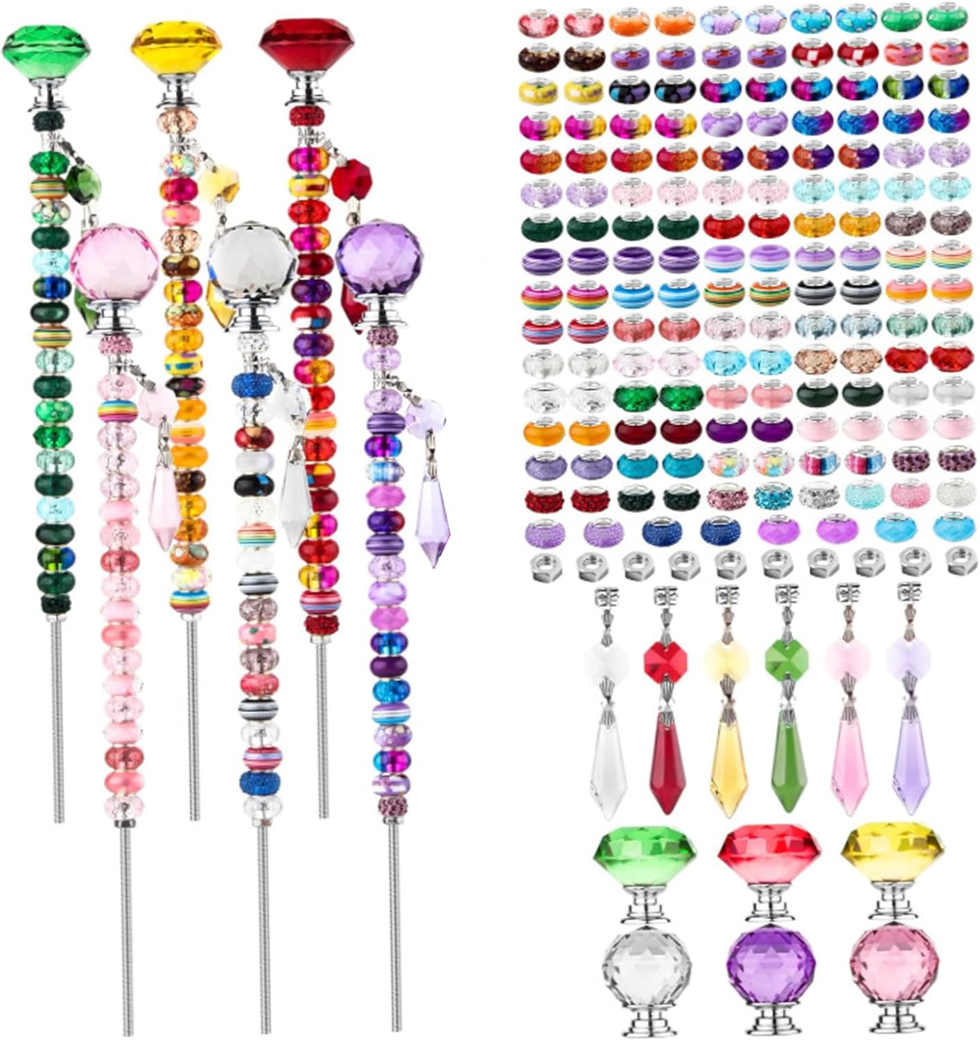 Fairy Wand Kit DIY Beaded Garden Stakes Kit Includes 6 Rods & 200 Beads Colorful Acrylic Crystal Beads for Kids Adults Craft..