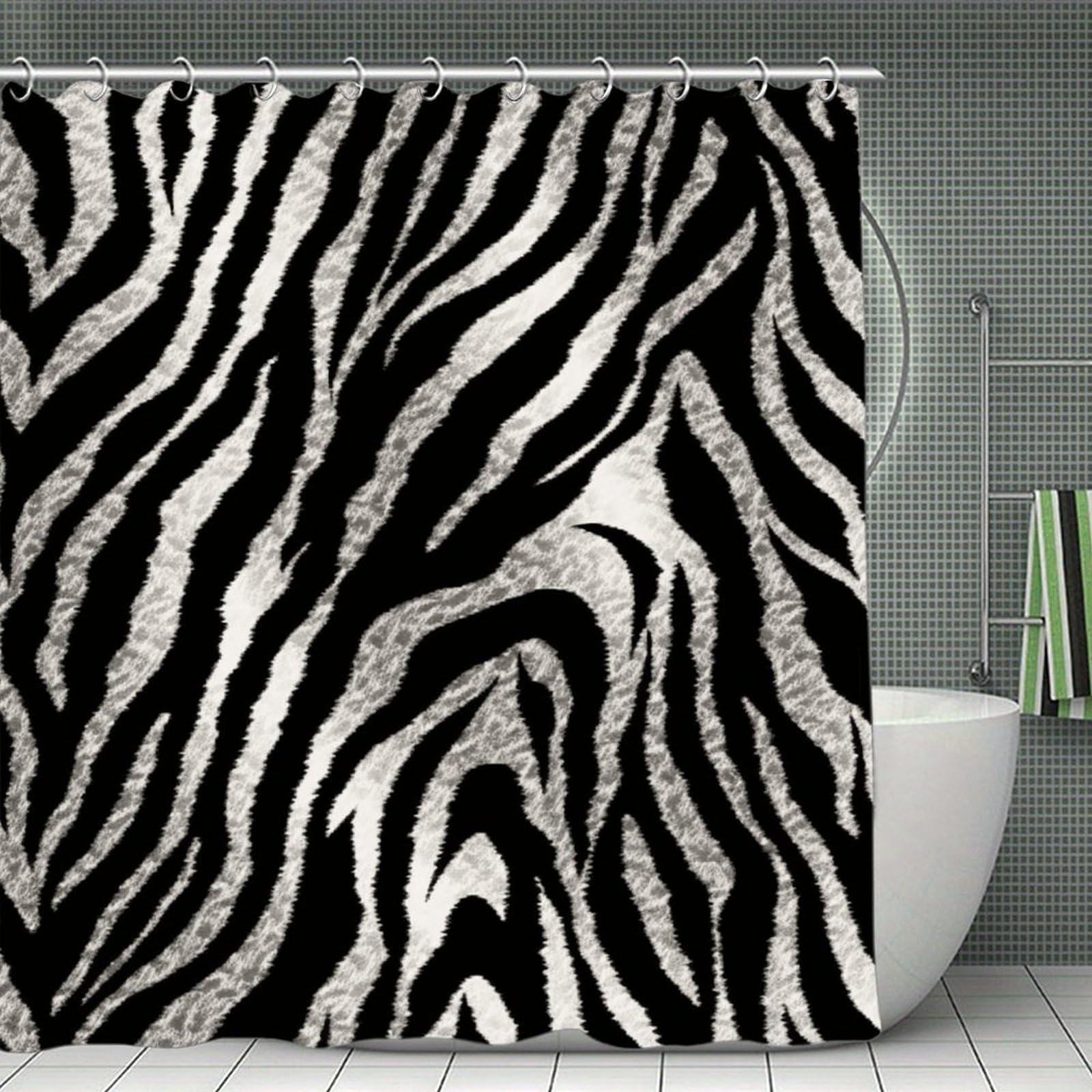 VstaDank Black and White Zebra Print Shower Curtain Waterproof Bathroom Shower Curtain with C Type Hooks Soft Lightweight Shower Curtains Liner Washable Polyester Cloth Shower Liner 71x71 Inch