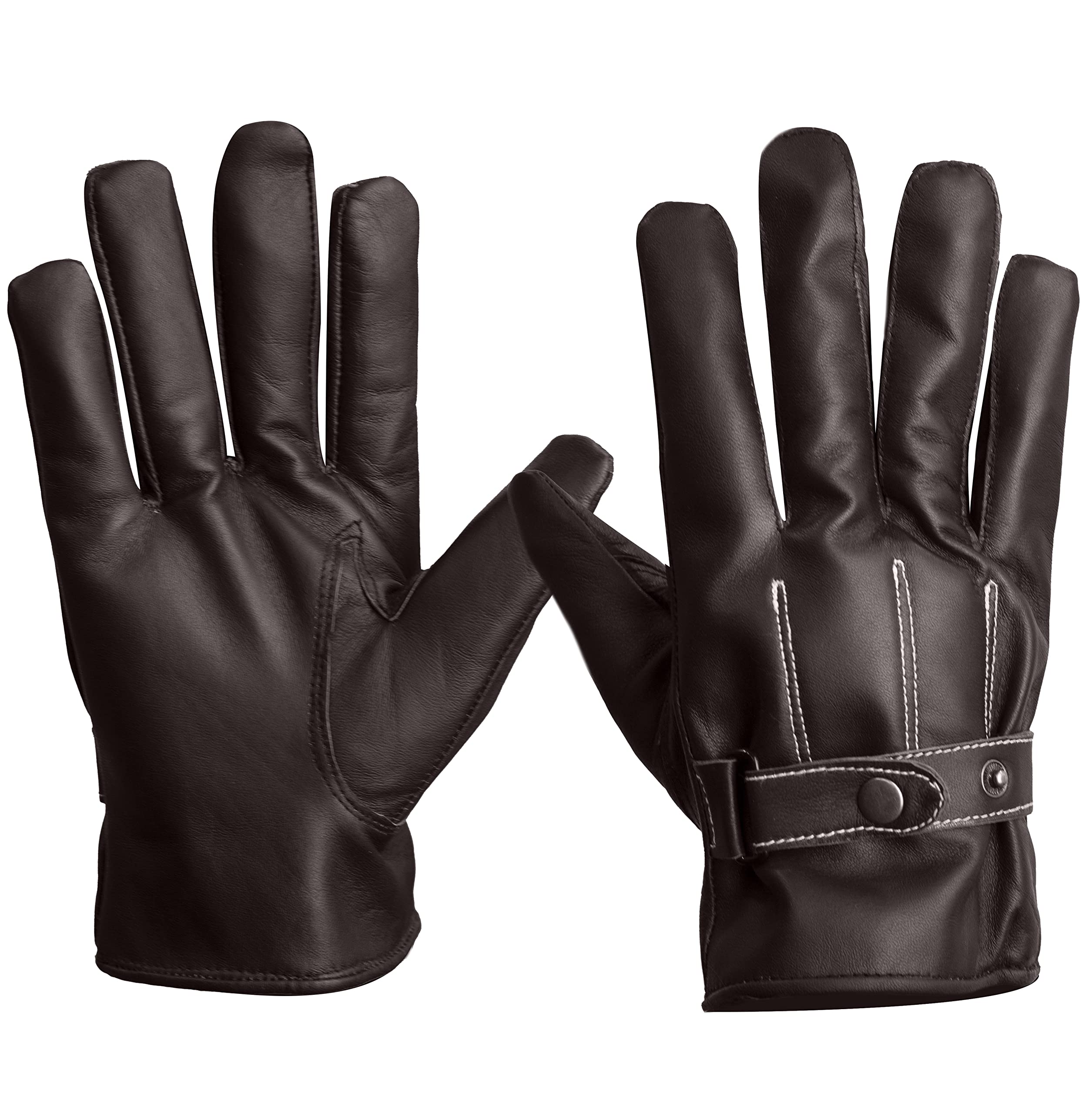 Mens Real Leather Driving Gloves Warm Winter Thin Button Down Riding Glove