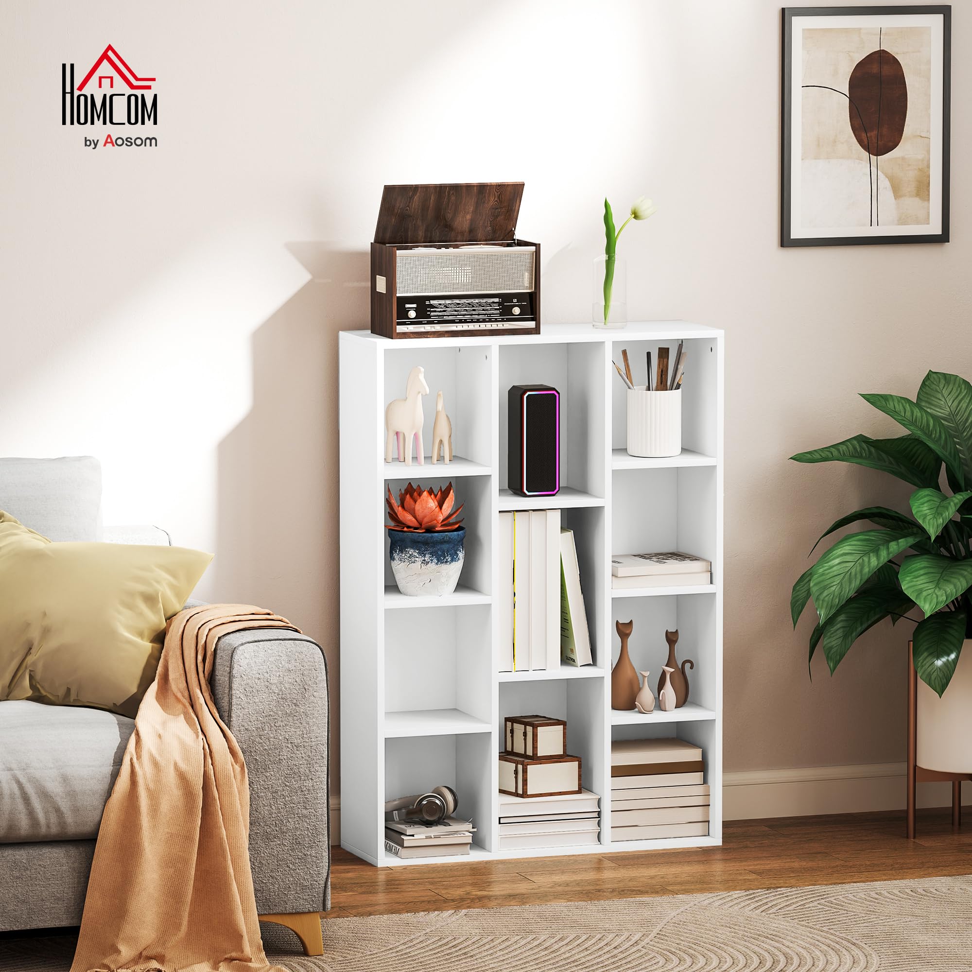 HOMCOM Librería de 4 Niveles con 11 Compartimentos 74,3x24x106 cm Blanco
