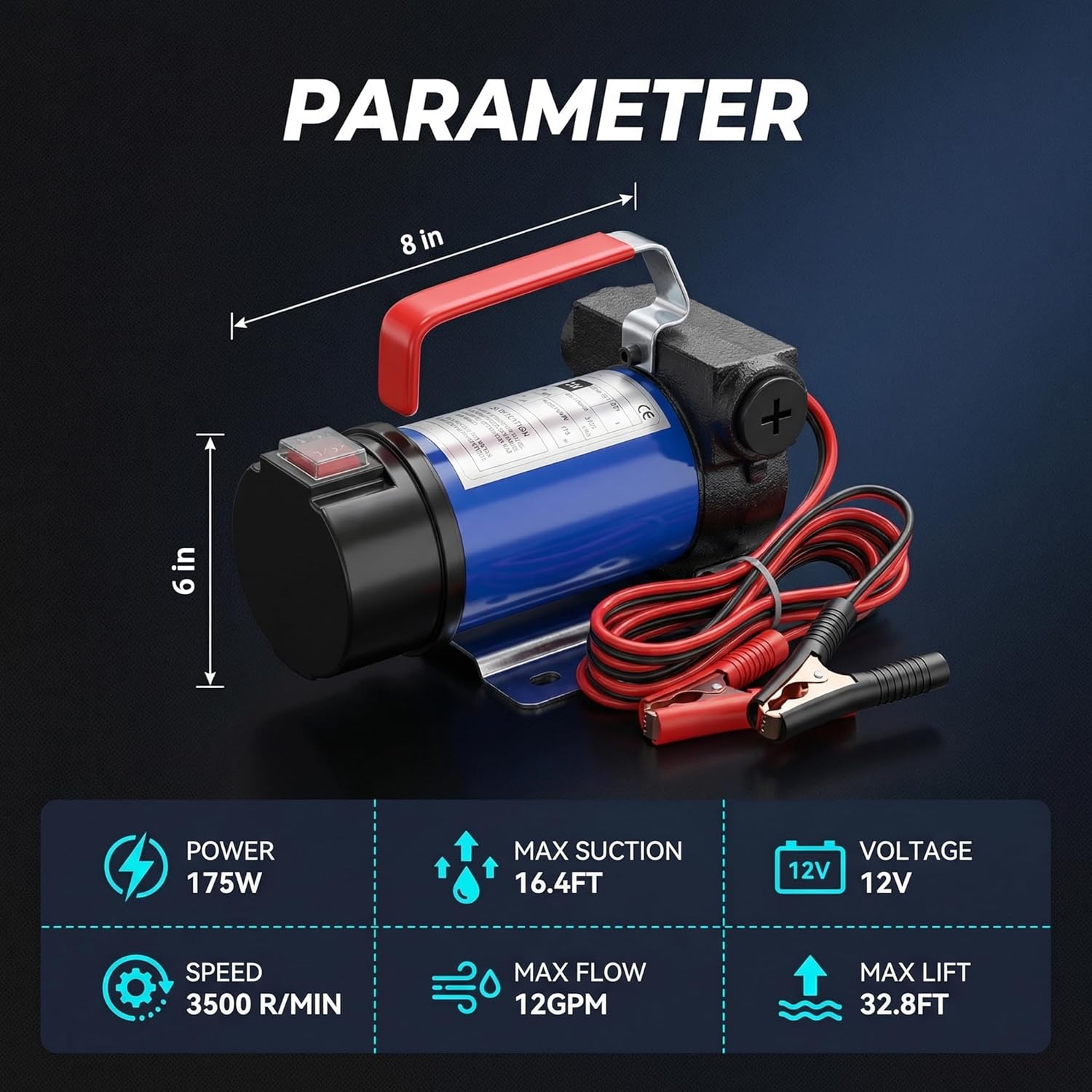 Diesel Transfer Pump Kit,12 GPM DC 12V Portable Self-Priming Fuel Transfer Pump W/Manual Nozzle,6.6 FT & 13 FT Fuel Hose,Filter Used for Diesel, Kerosene,Light Oil,NPT Threads Fittings