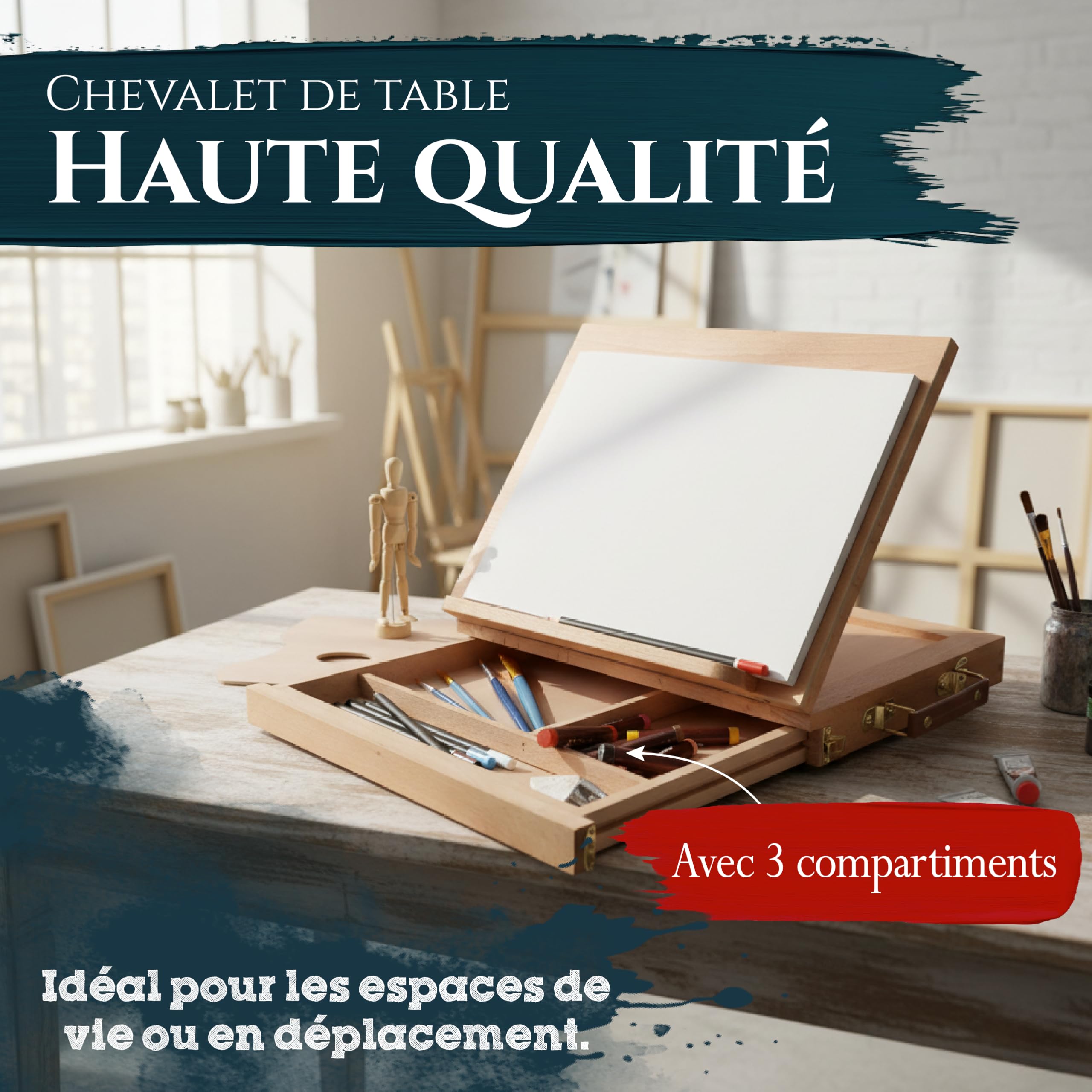 Artina planche dessin en bois mini chevalet portable de table réglable