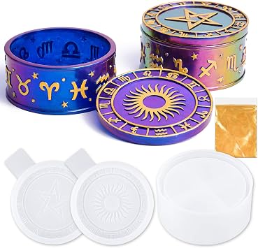 NiArt Silicone Resin Mold, Constellation Storage Box Jewelry Organizer Zodiac DIY Epoxy Resin Jar with Sun and Star Lids, Jewelry Trinket Container Candle Holder, DIY Casting Handcraft Glossy Art