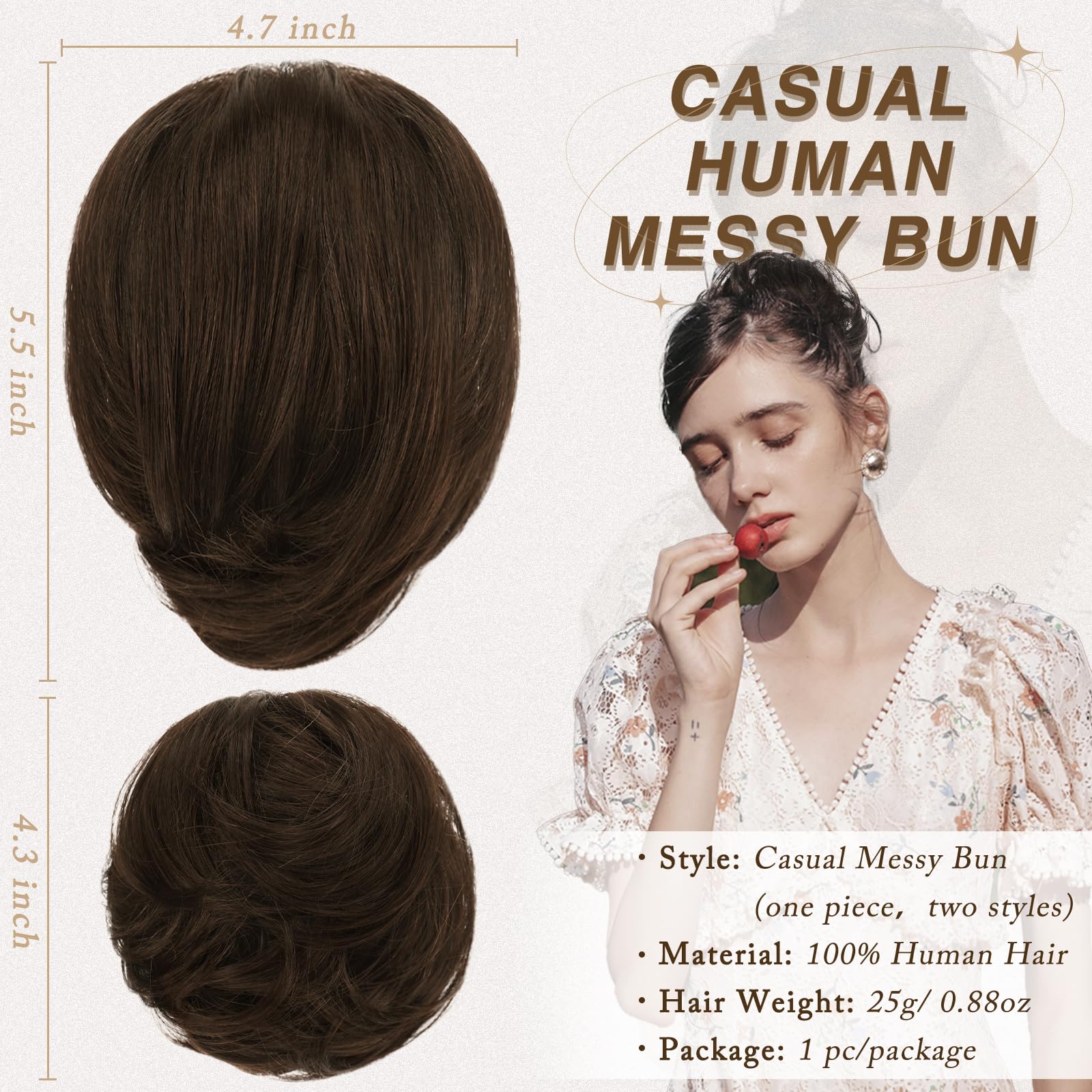 RUWISS Long Thin Straight Tousled Updo Bun Real Human Hair 
